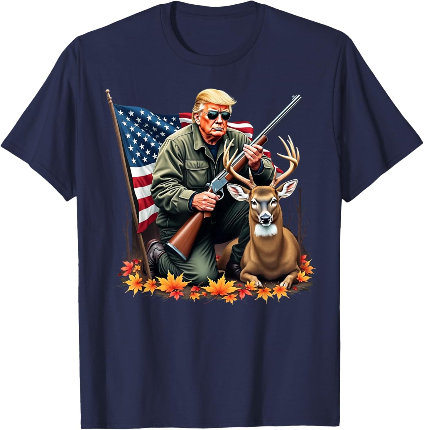Hunting Deer Season Vintage Trump USA Flag Camouflage T-Shirt - T-Shirt | Navy