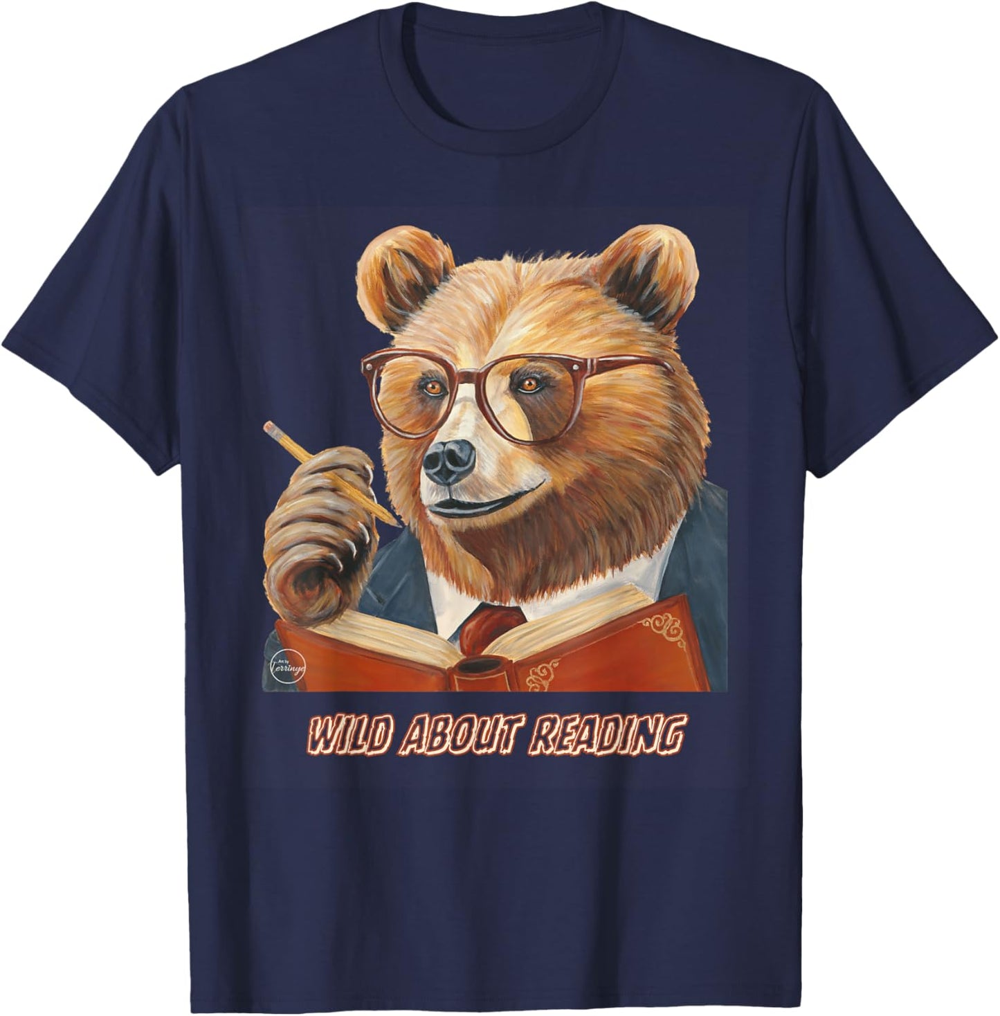 Bear Reading Book Glasses Library Zoo Teacher School Animal T-Shirt - T-Shirt | Navy