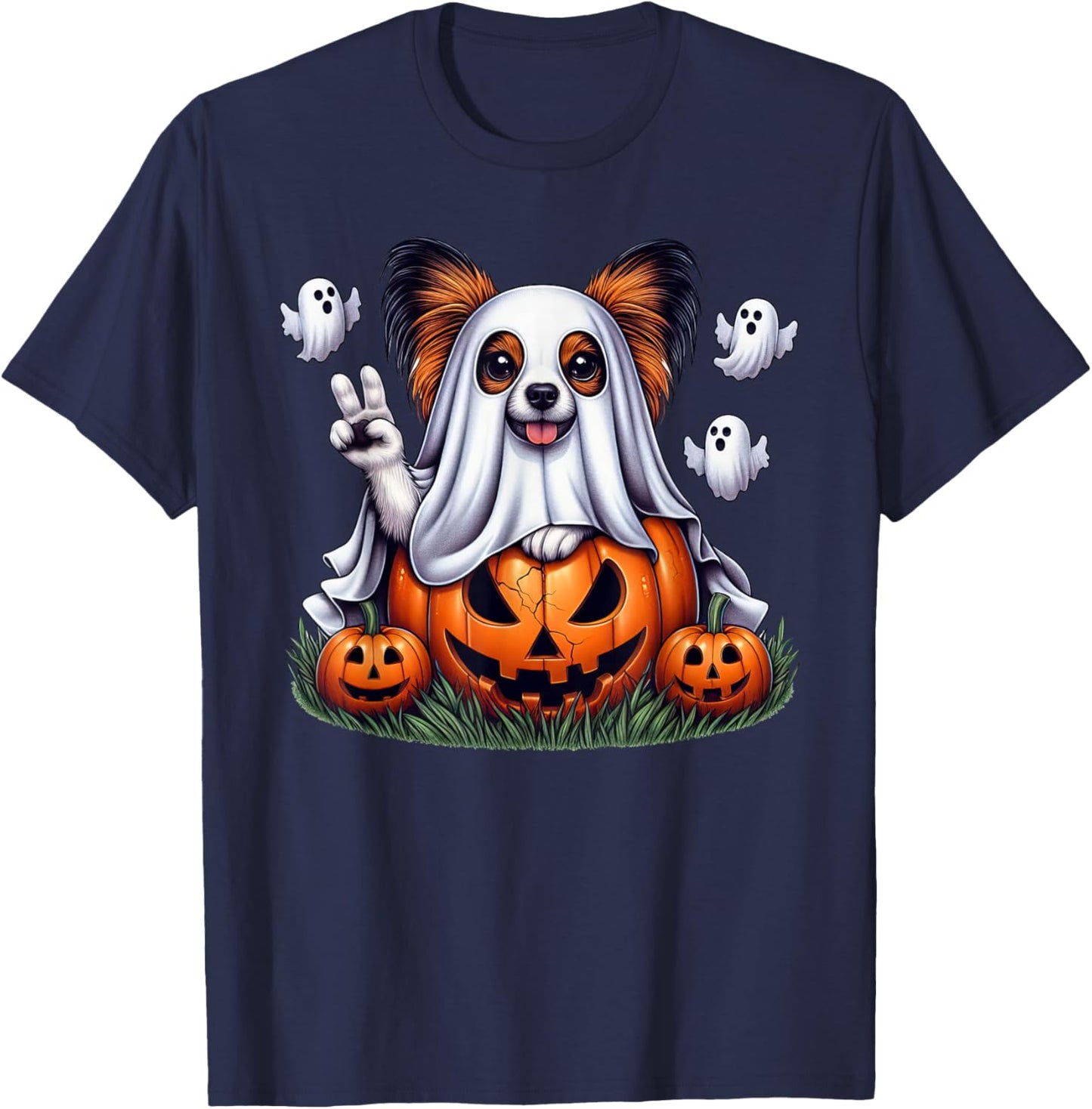 Funny Papillon Ghost Boo Halloween Papillon Kids T-Shirt - T-Shirt | Navy