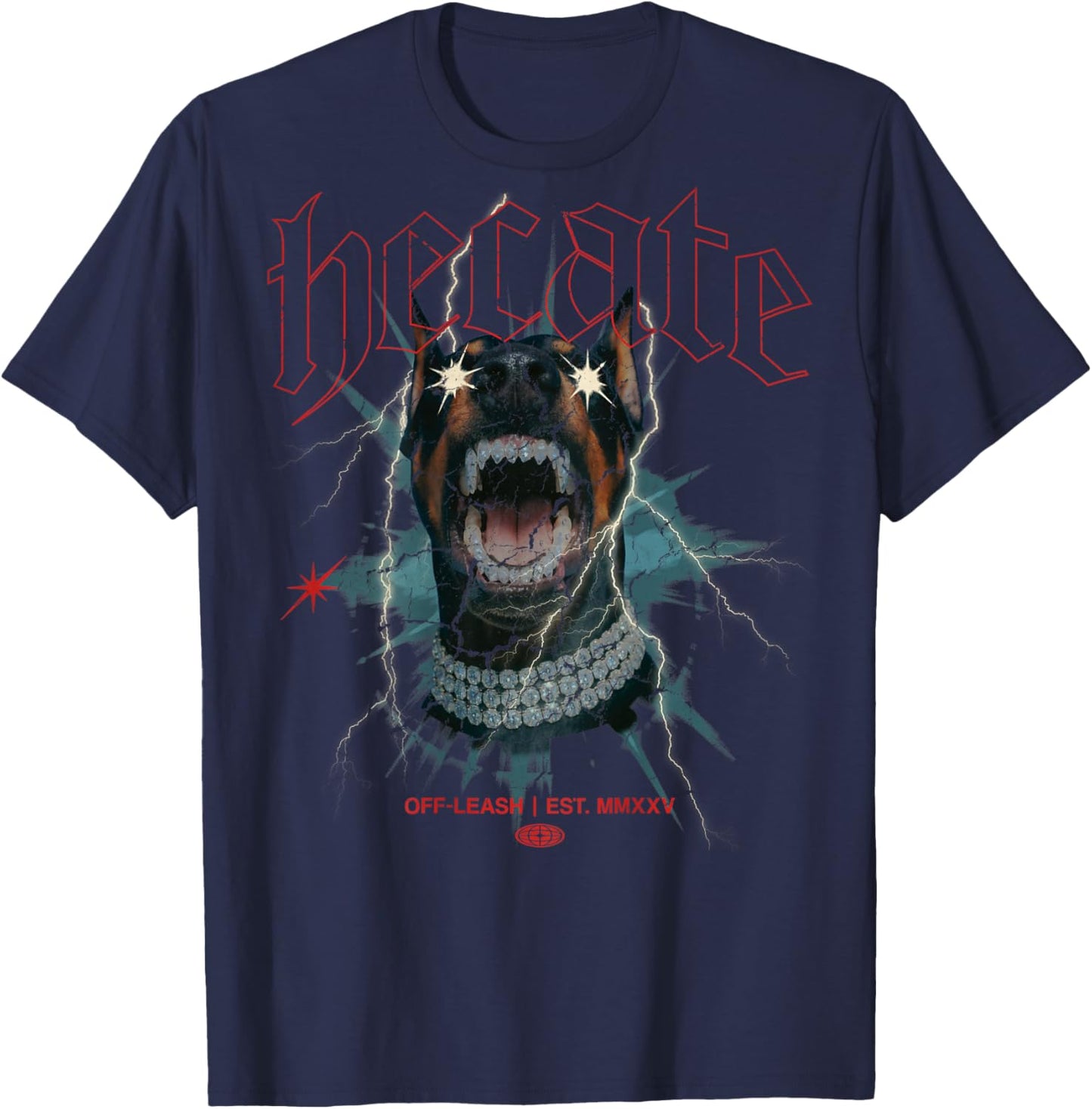 Doberman Dog Vintage Streetwear Urban Hip Hop Y2K (ON Back) T-Shirt - T-Shirt | Navy