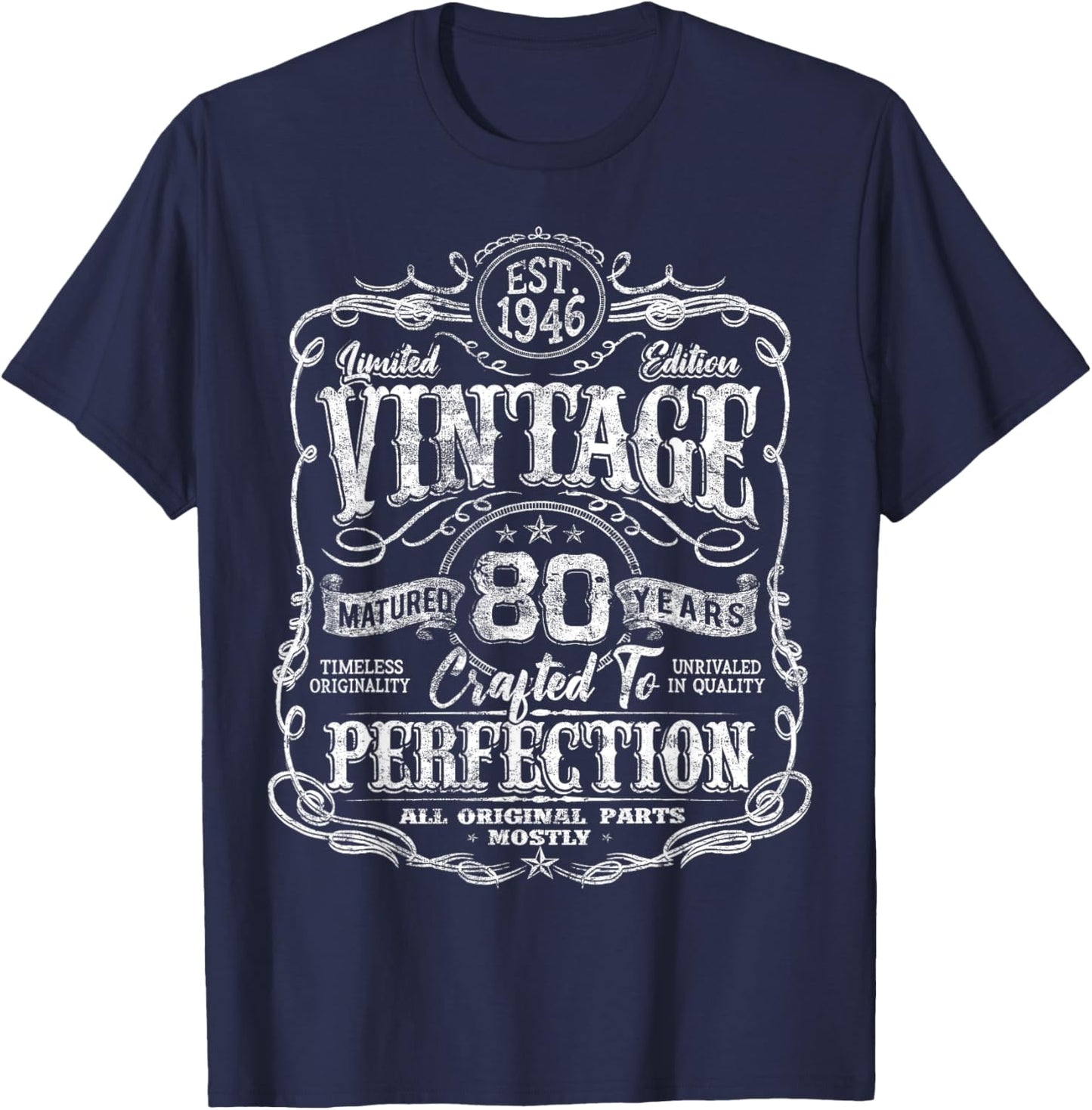 Vintage 1946 Limited Edition Shirt 80 Year Old 80th Birthday T-Shirt - T-Shirt | Navy