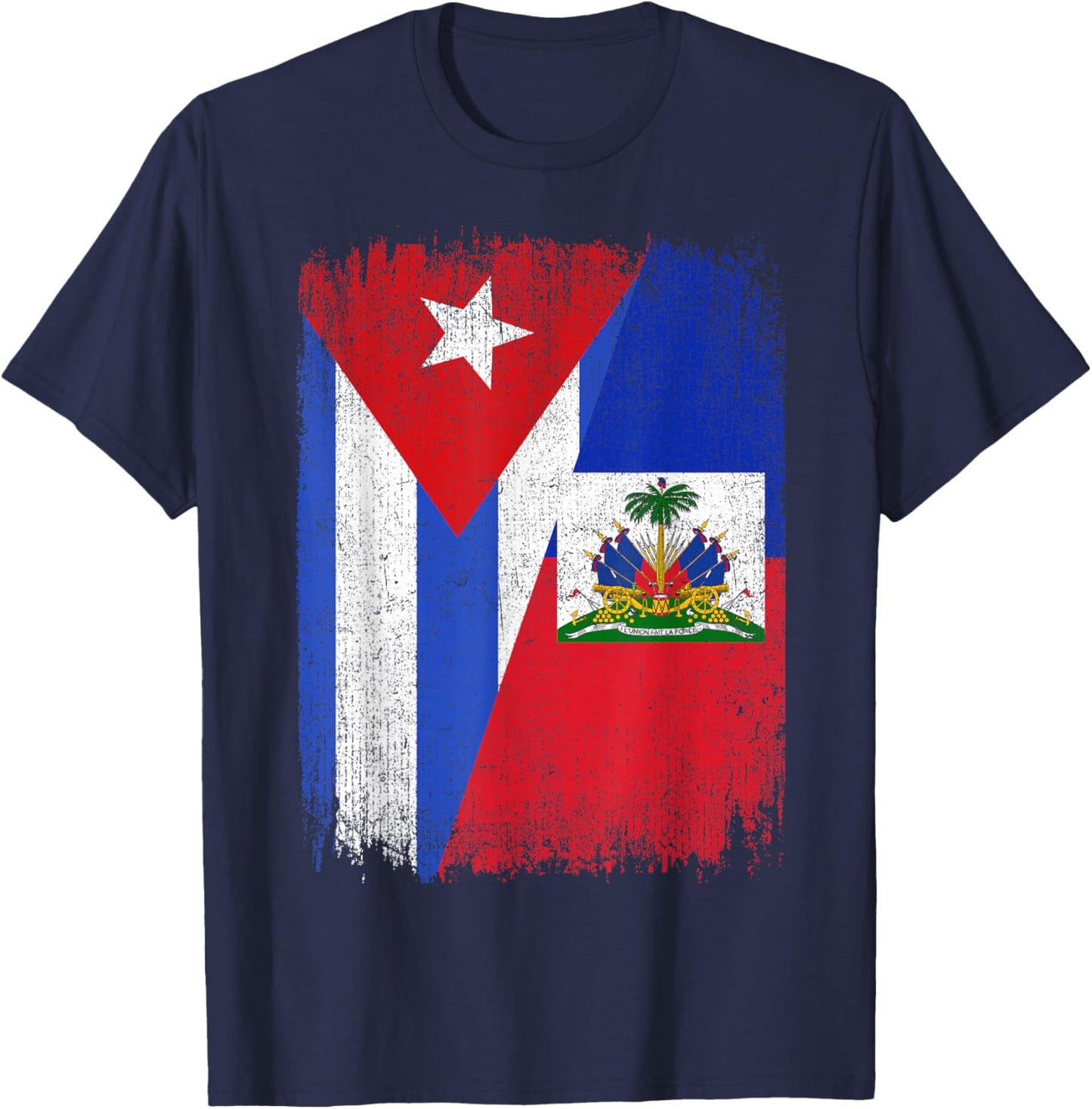 Half Cuba Haiti Flag Cuban Haitian Pride Roots T-Shirt - T-Shirt | Navy