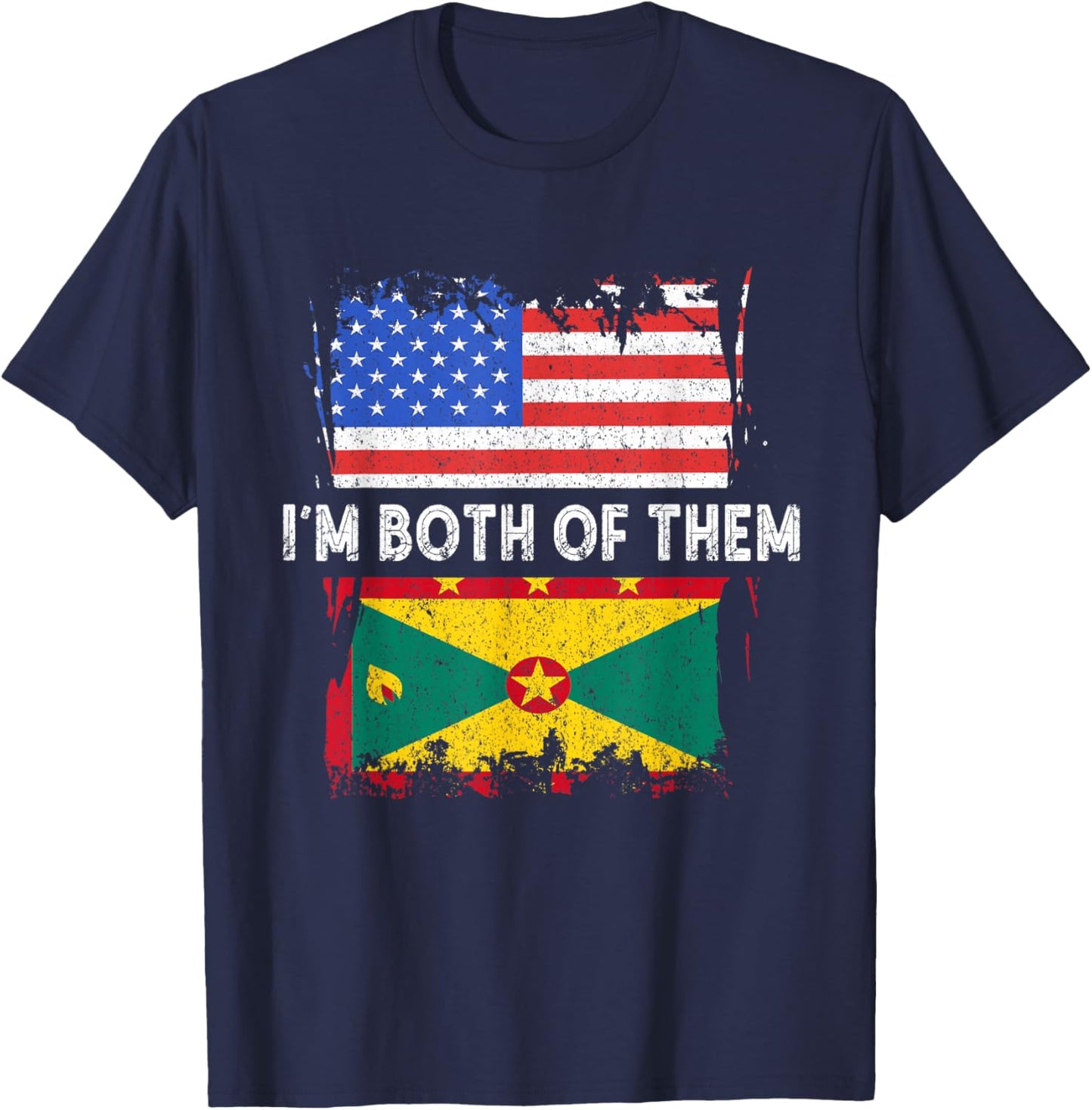 Grenada Vintage I'm Both Of Them America Grenadian Pride T-Shirt - T-Shirt | Navy
