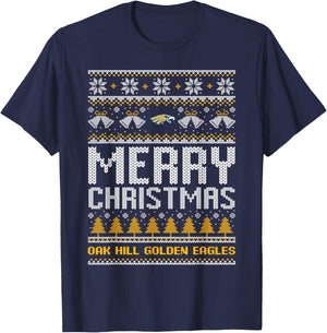 Oak Hill Golden Eagles Logo Merry Christmas Ugly Sweater HS T-Shirt - T-Shirt | Navy