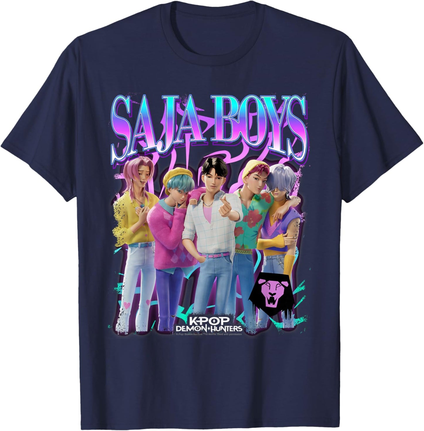 KPop Demon Hunters Saja Boys Bootleg Officially Licensed T-Shirt - T-Shirt | Navy