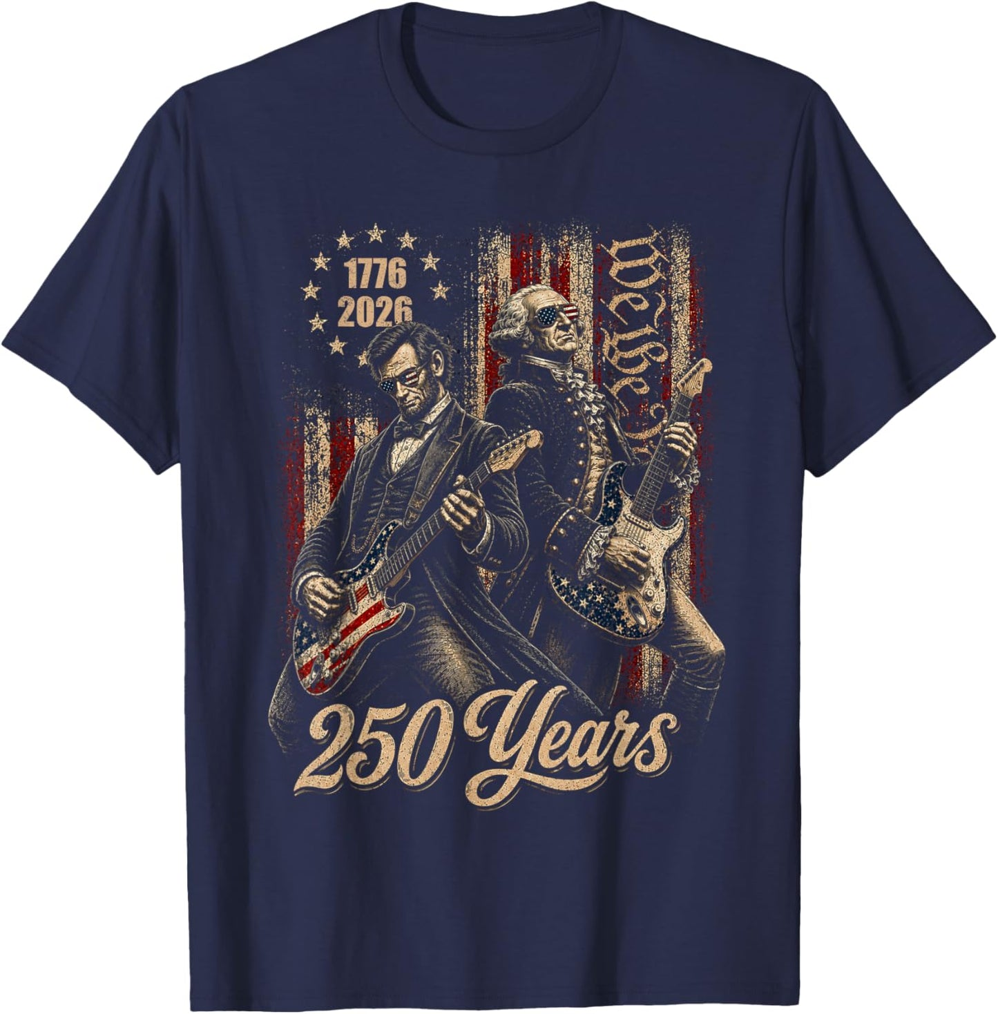 Vintage George Washington Playing Guitar 250 Years America T-Shirt - T-Shirt | Navy