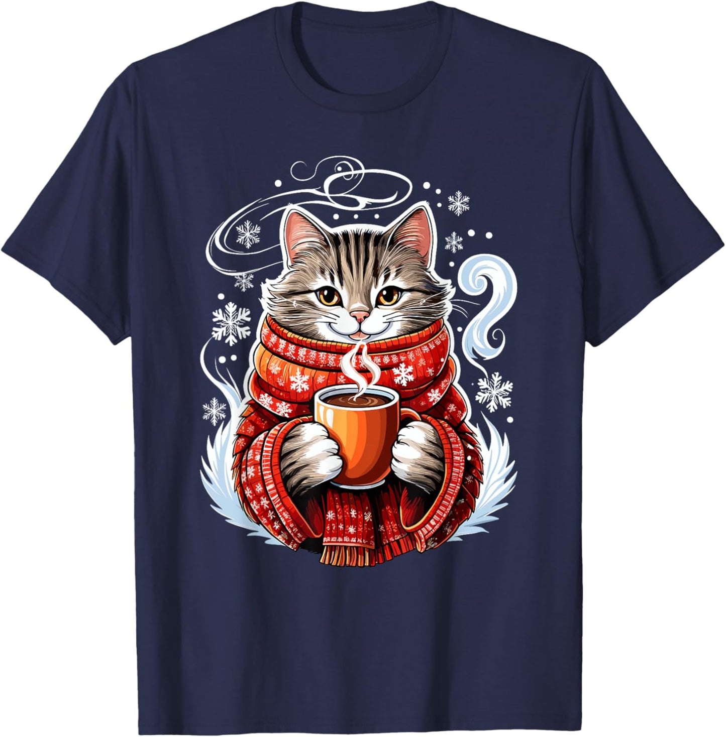 Cozy Cat Fun Winter Design T-Shirt - T-Shirt | Navy