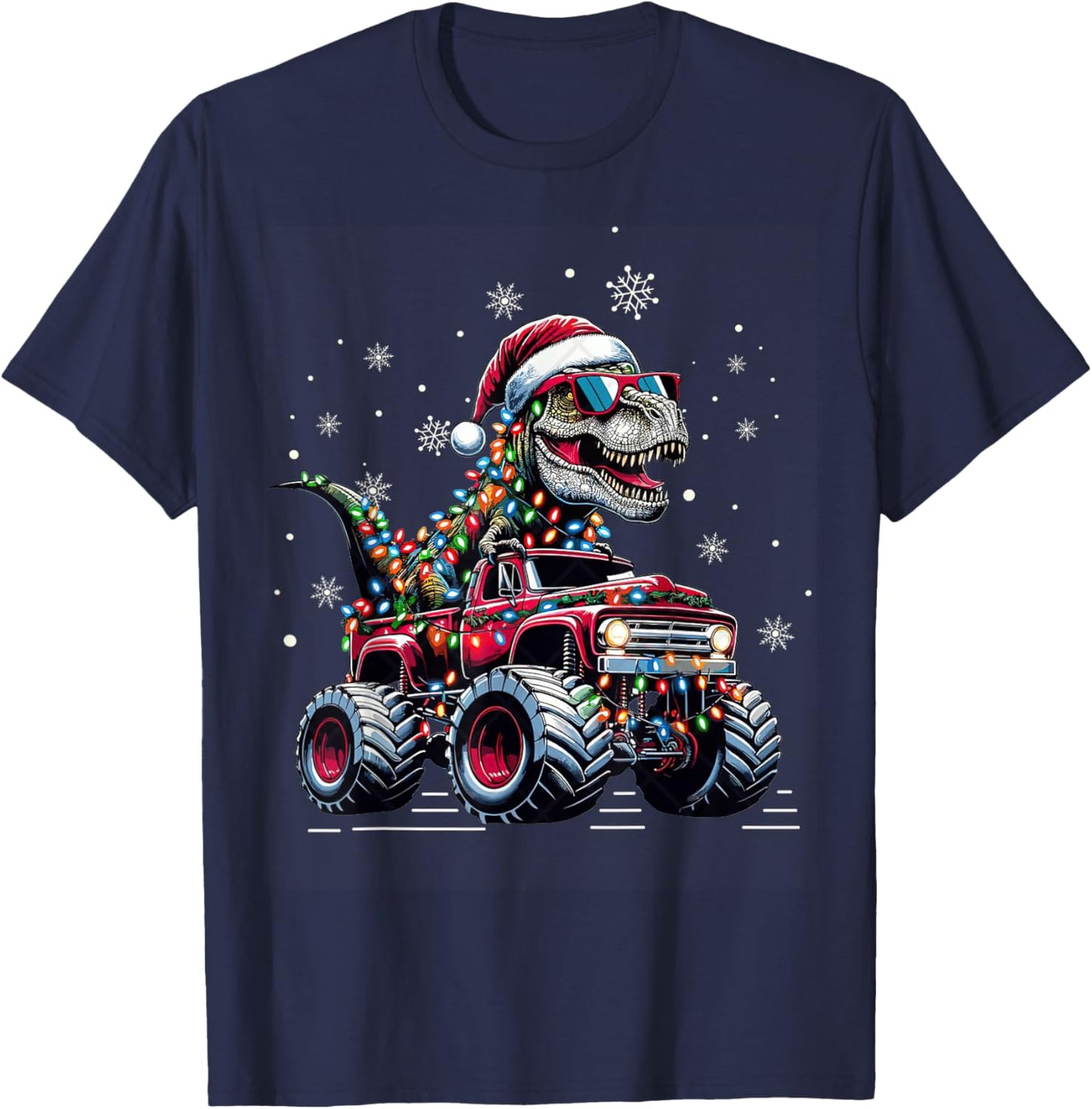 Monster Truck Dinosaur TRex Christmas Boys Kids T-Shirt - T-Shirt | Navy
