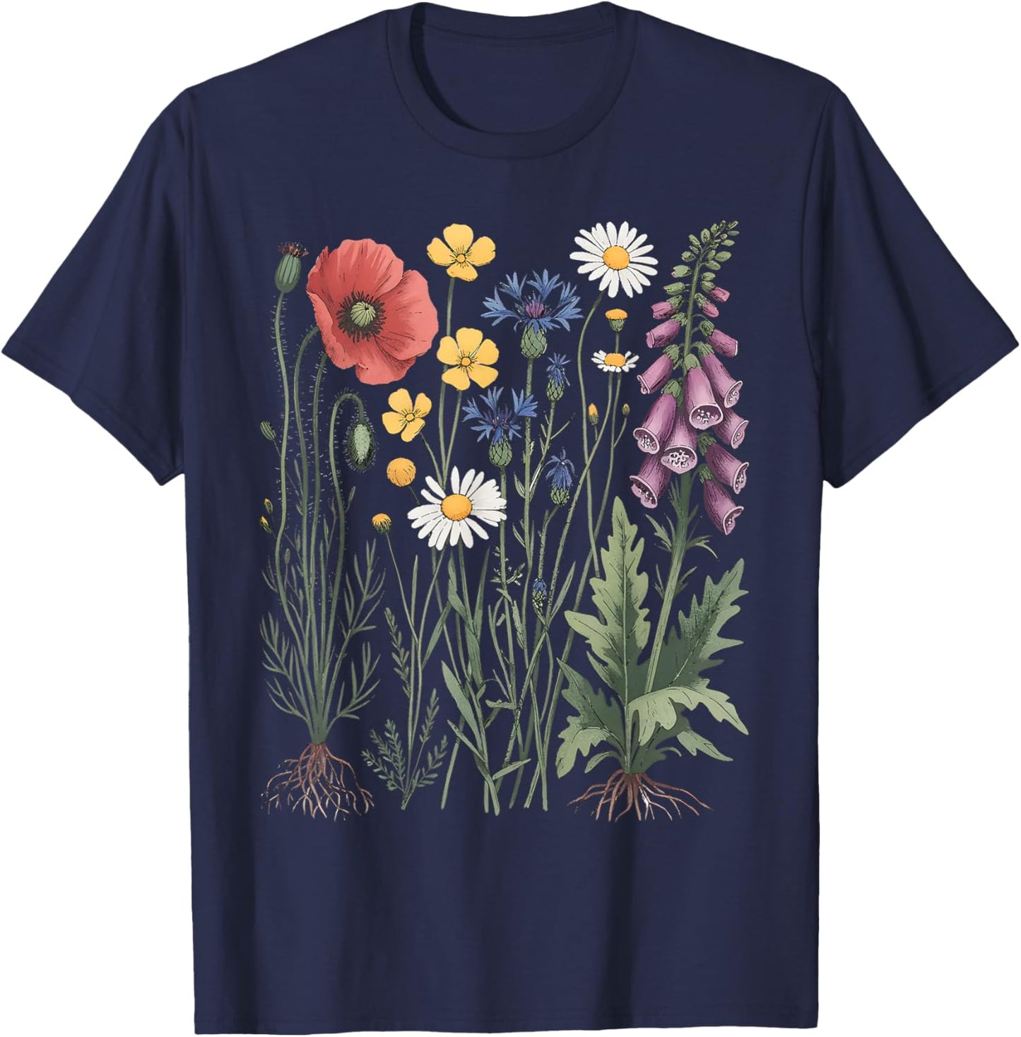 Vintage Wildflower Graphic Floral Gardening Women T-Shirt - T-Shirt | Navy