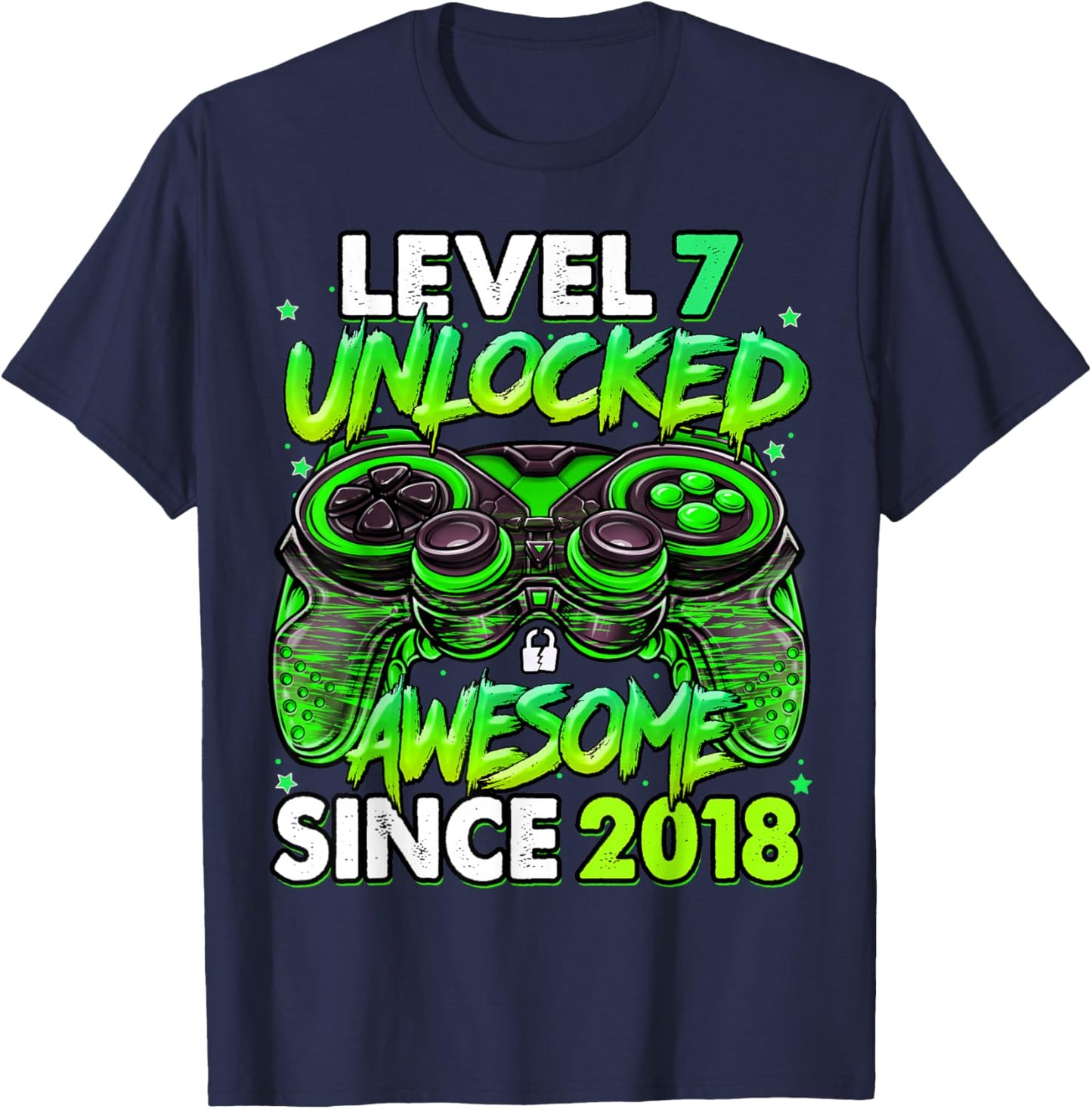 Level 7 Unlocked Awesome Since 2018 7th Birthday Gaming T-Shirt - T-Shirt | Navy