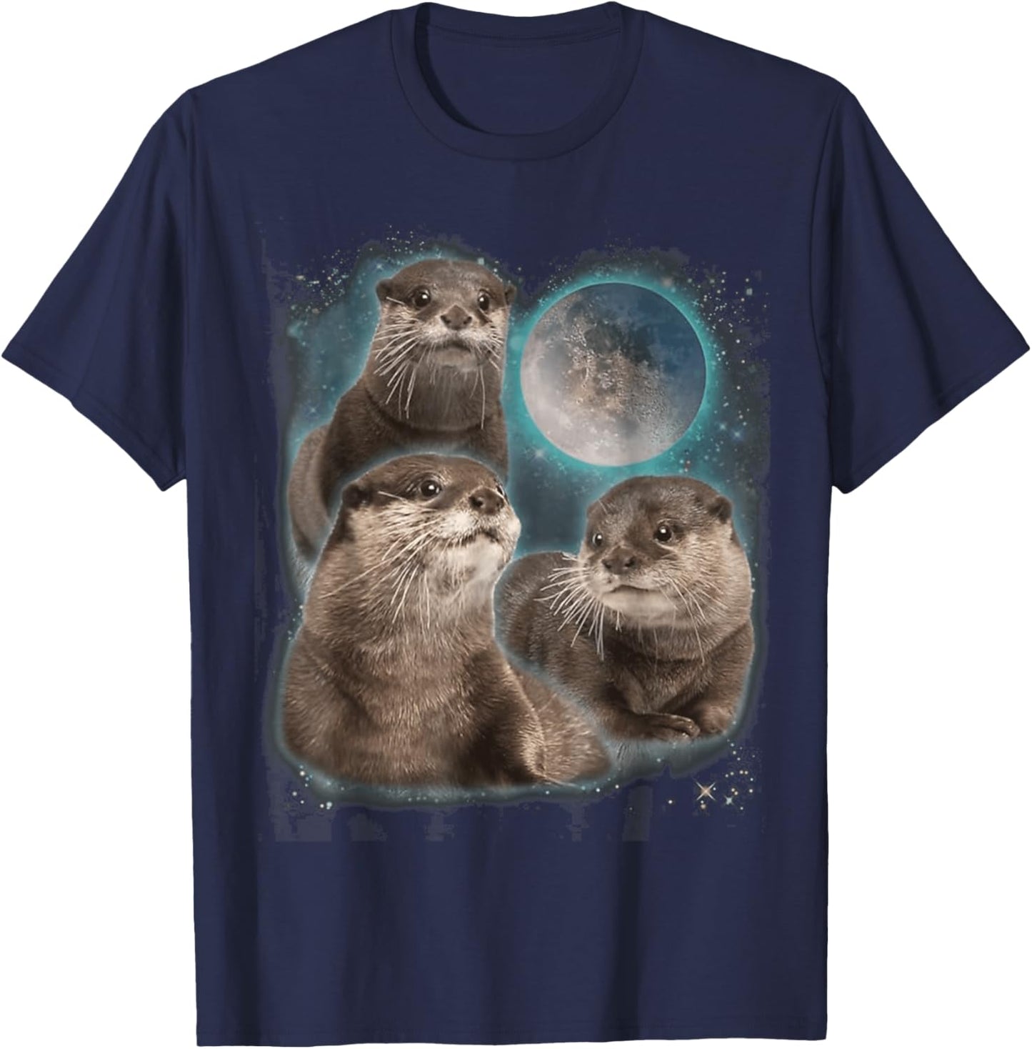 Three Otters Moon Howling T-Shirt - T-Shirt | Navy