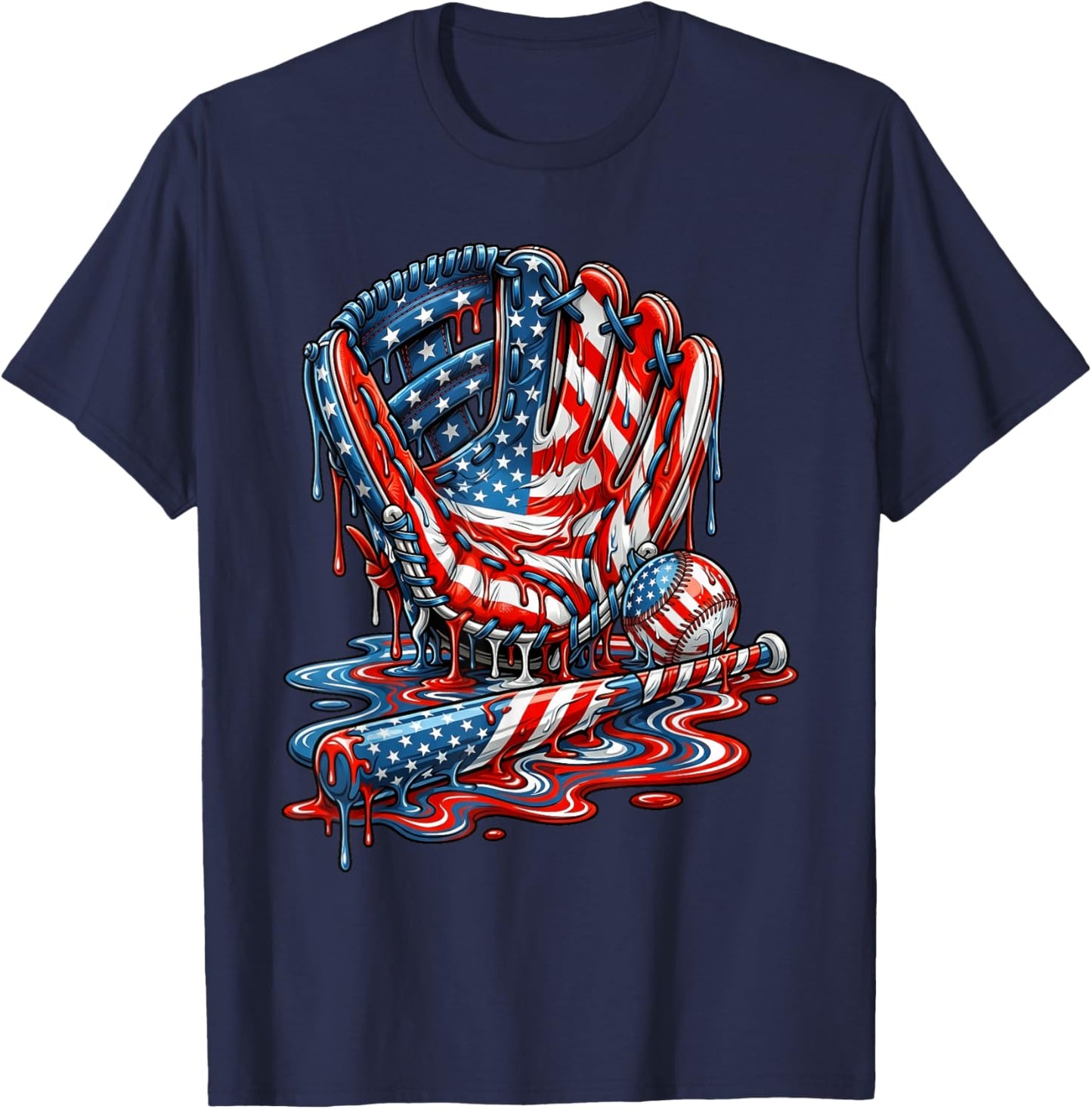 Baseball Drip American Patriotic 4th of July Boys Kids Youth T-Shirt - T-Shirt | Navy
