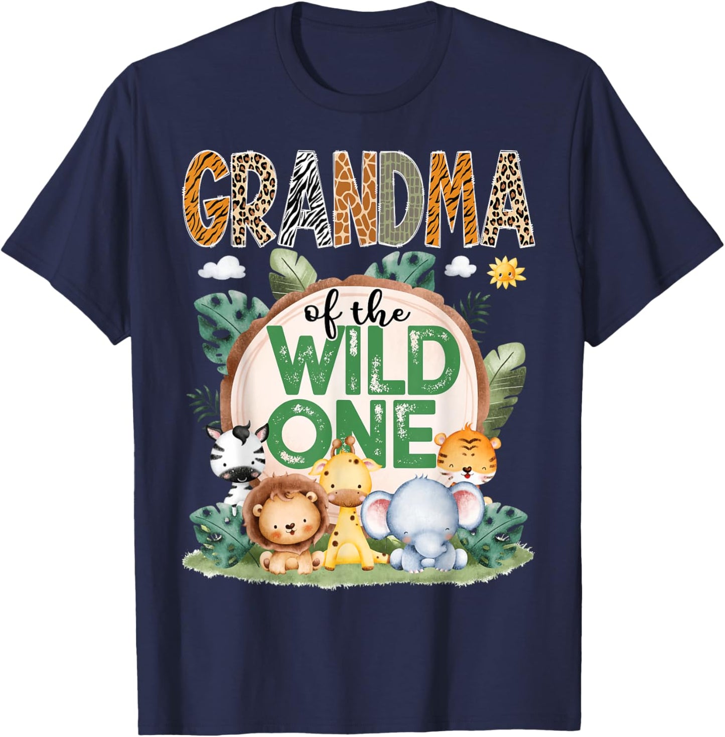 Grandma Of The Wild One Safari Jungle 1St Birthday Party T-Shirt - T-Shirt | Navy