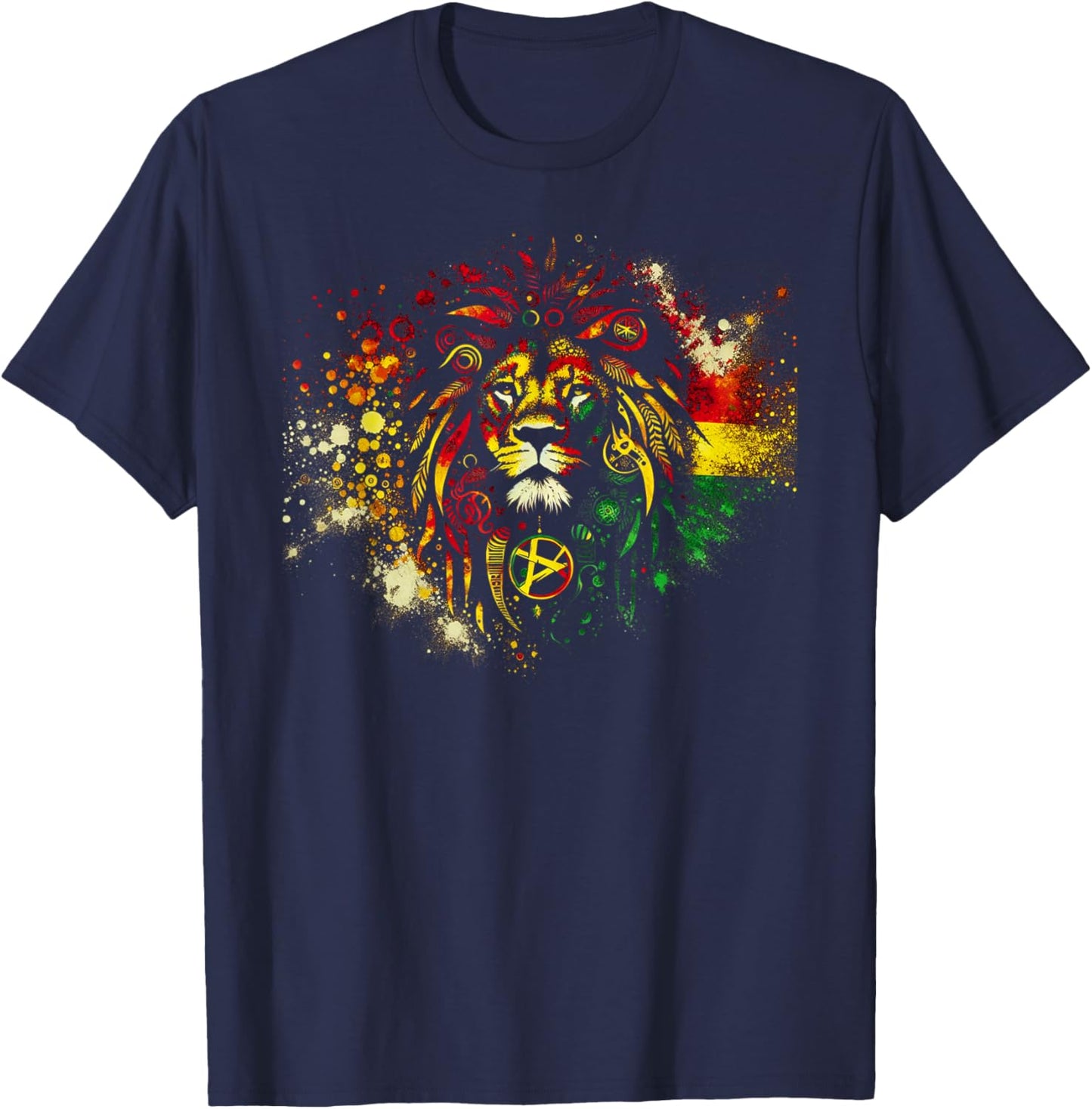 Symbolic Rasta Lion T-Shirt - T-Shirt | Navy