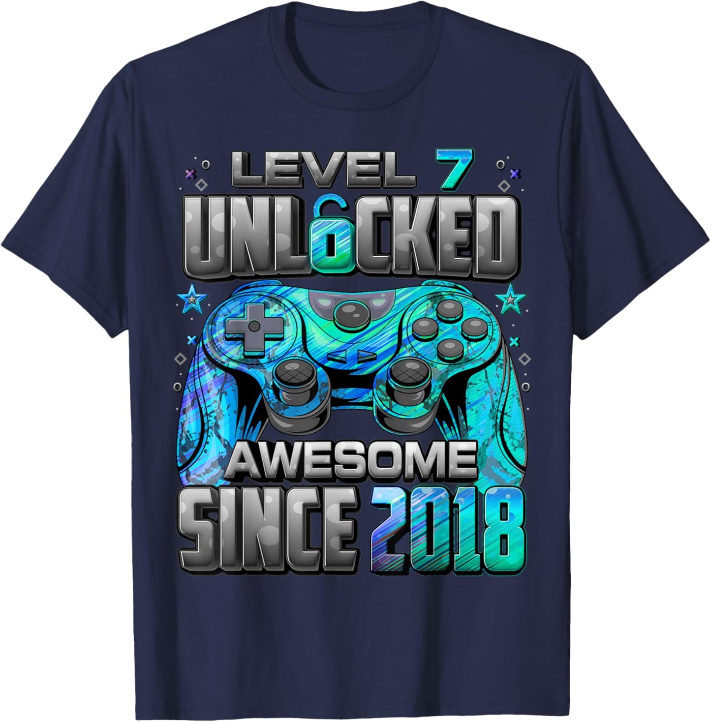 Level 7 Unlocked Awesome Since 2018 7th Birthday Gaming T-Shirt - T-Shirt | Navy
