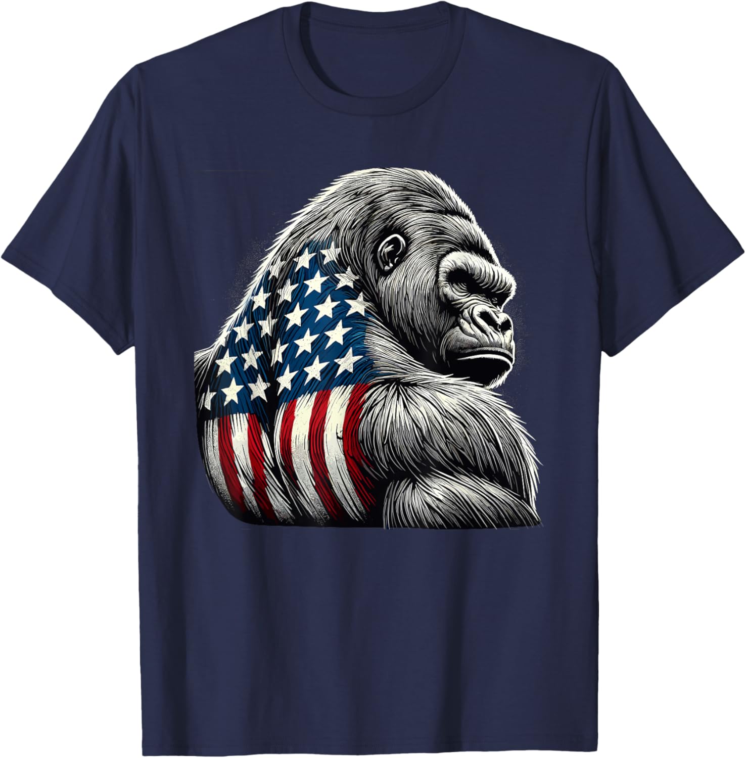 Patriotic Gorilla American USA Flag Gorilla Monkey Lovers T-Shirt - T-Shirt | Navy