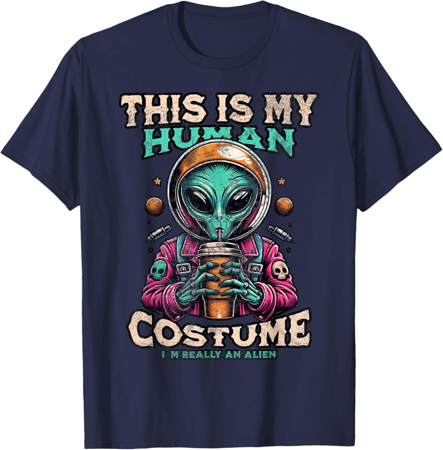 This Is My Human Costume Funny Alien Halloween T-Shirt - T-Shirt | Navy