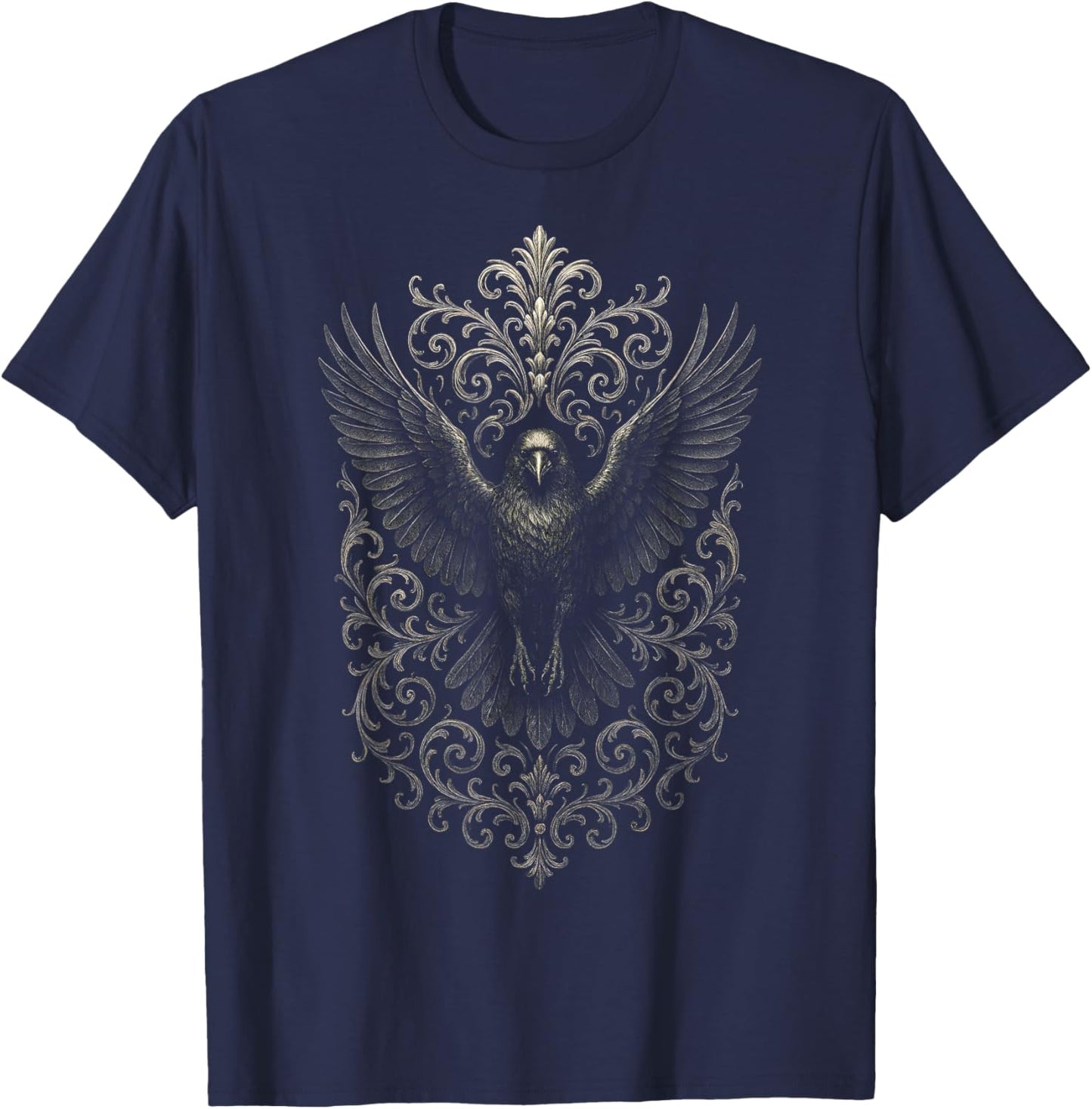 Intricate Raven - Gothic Punk Retro Art T-Shirt - T-Shirt | Navy