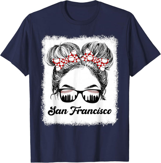 San Francisco Retro Baseball Messy Bun Girl Met At Game Day T-Shirt - T-Shirt | Navy