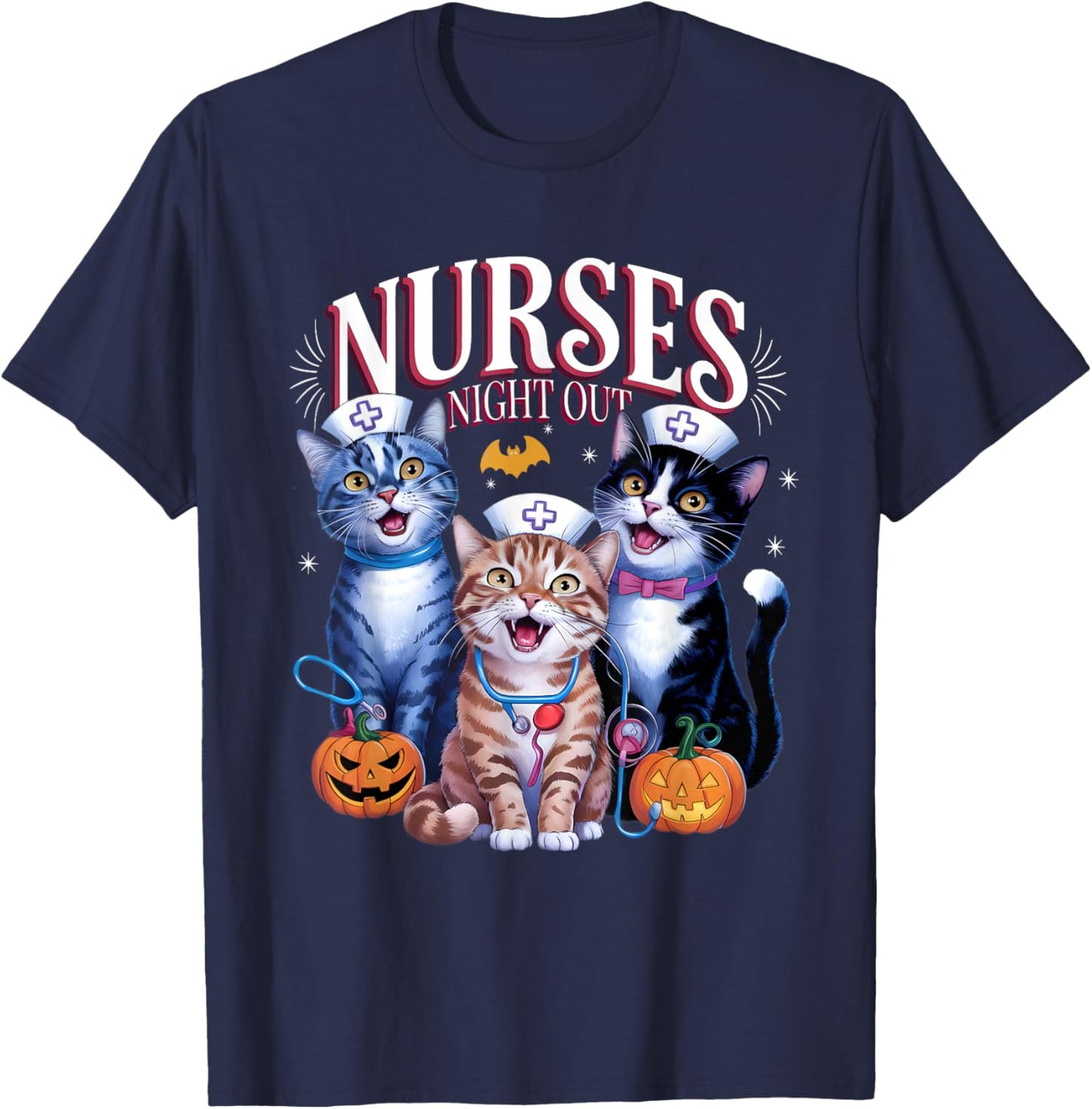 Nurses Night Out Halloween Cats Funny Nurse Costume T-Shirt - T-Shirt | Navy