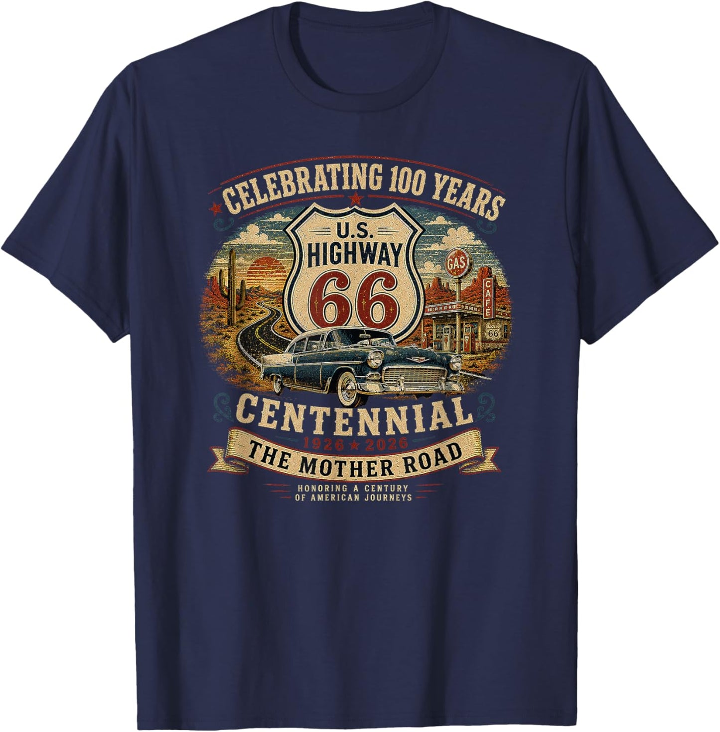 Vintage Highway 66 100 Year Centennial Anniversary Souvenir T-Shirt - T-Shirt | Navy