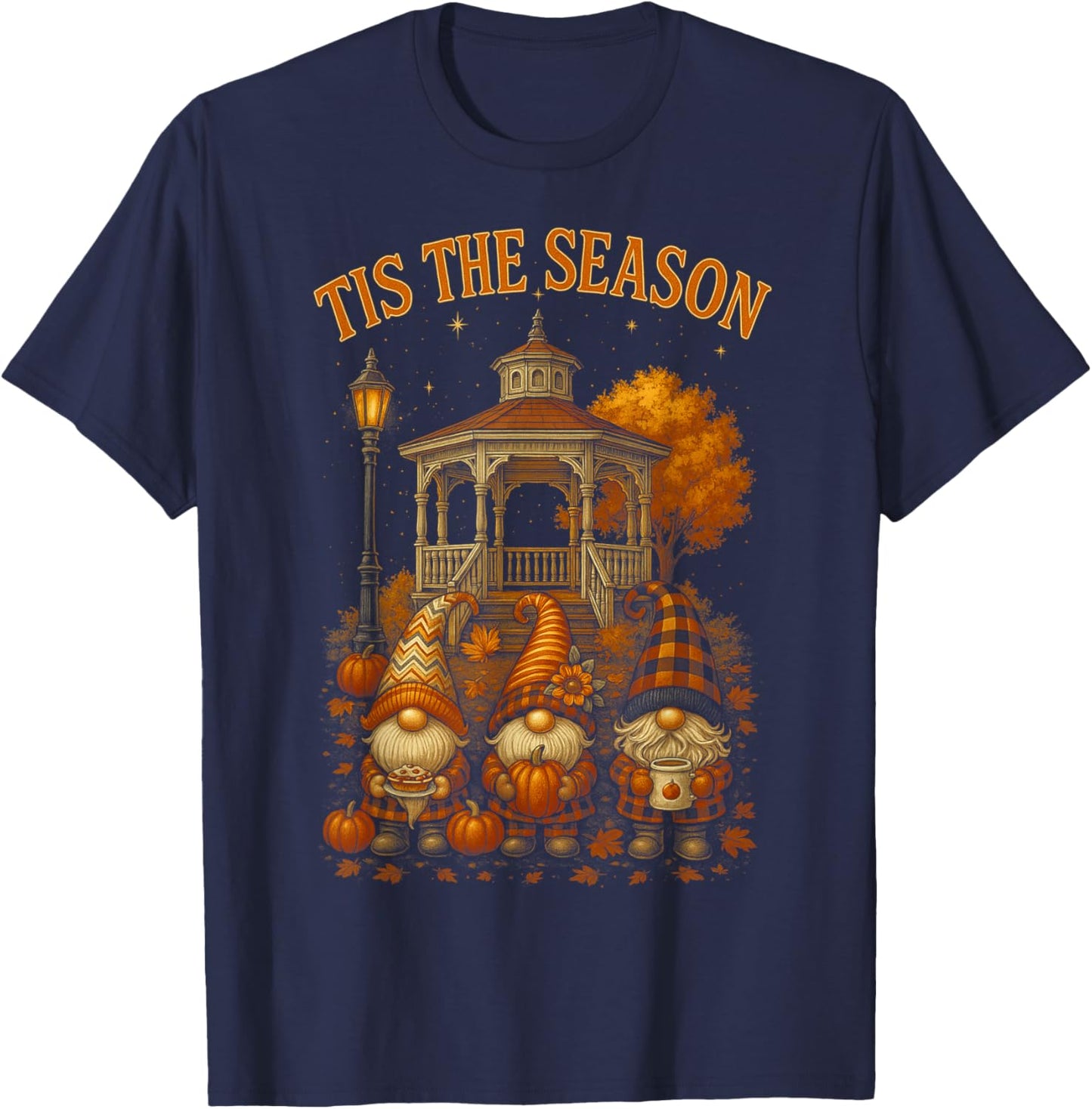 HUGvyn Fall Tis The Season Gnome Pumpkin Autumn Thanksgiving T-Shirt - T-Shirt | Navy