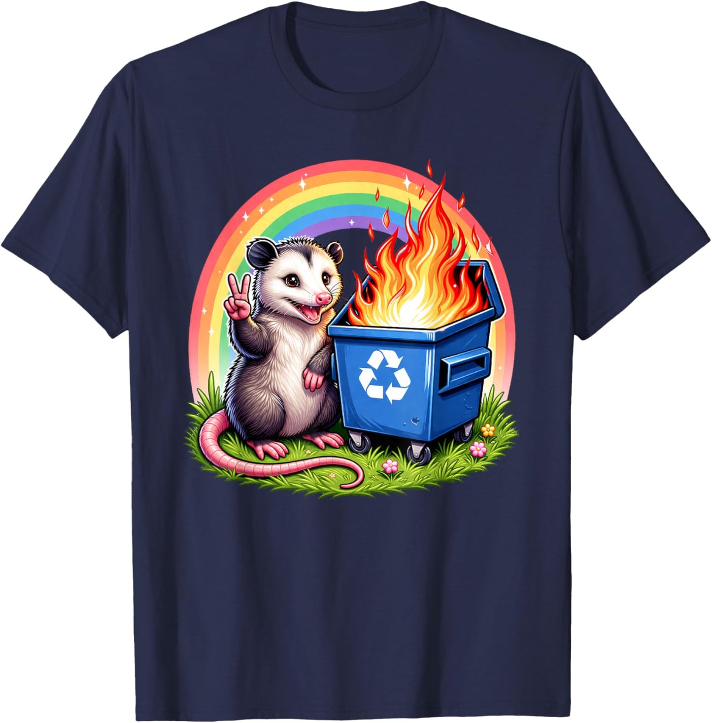 Funny Possum Rainbow Dumpster Fire T-Shirt - T-Shirt | Navy