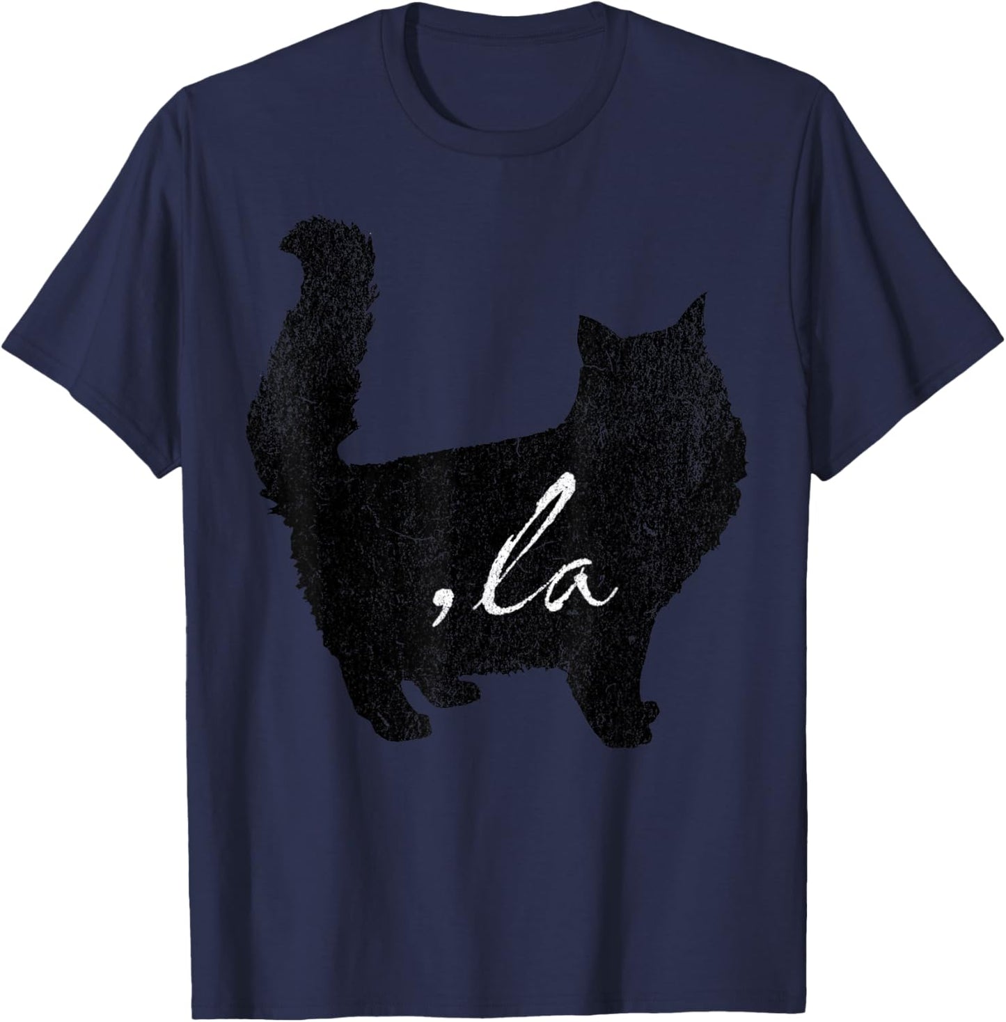 la/ Comma la/Comma la in A Black Cat Silhouette T-Shirt - T-Shirt | Navy
