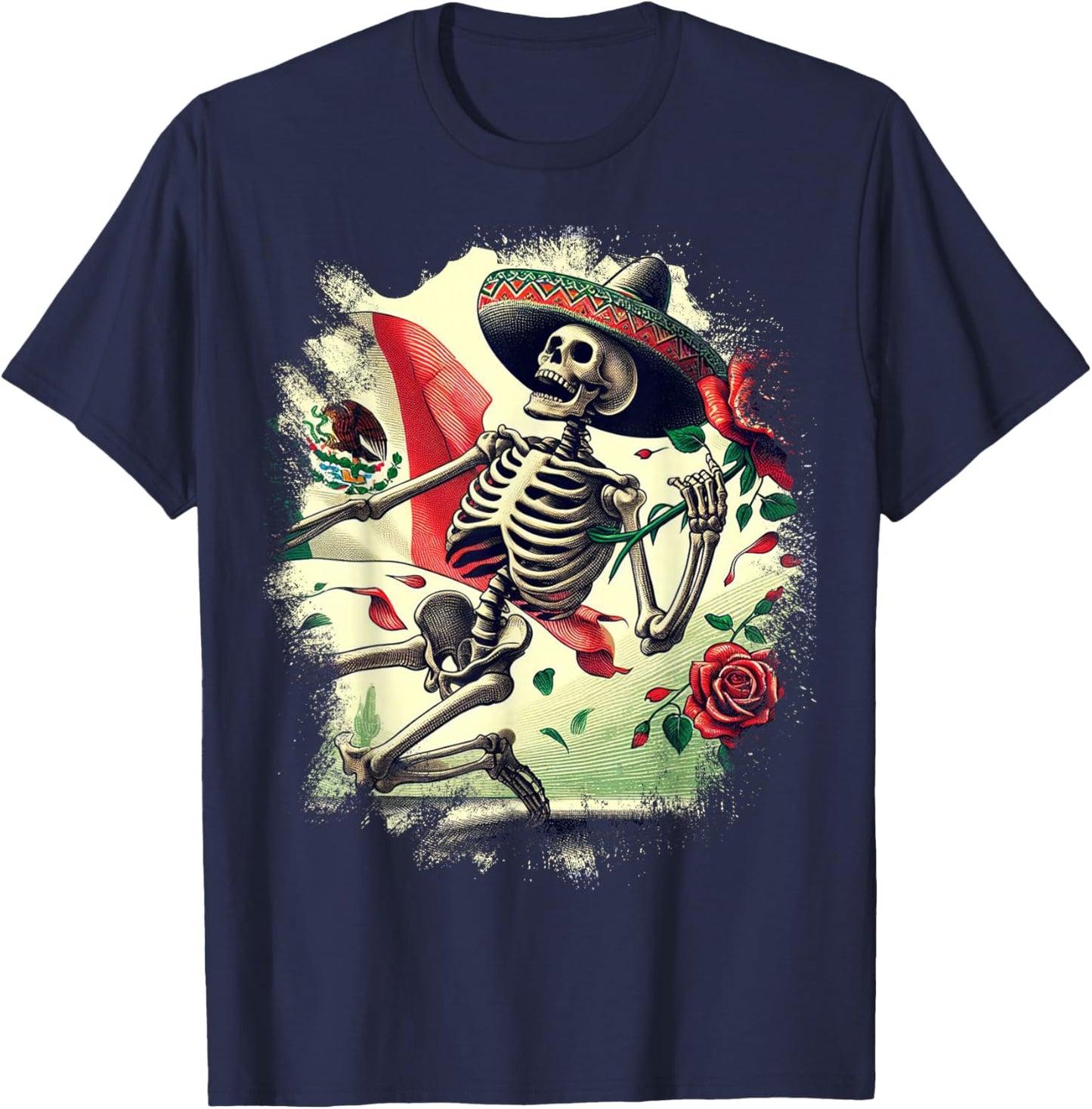 Mexico Gift Rose Tijuana Mexican Hispanic Pride Poncho T-Shirt - T-Shirt | Navy