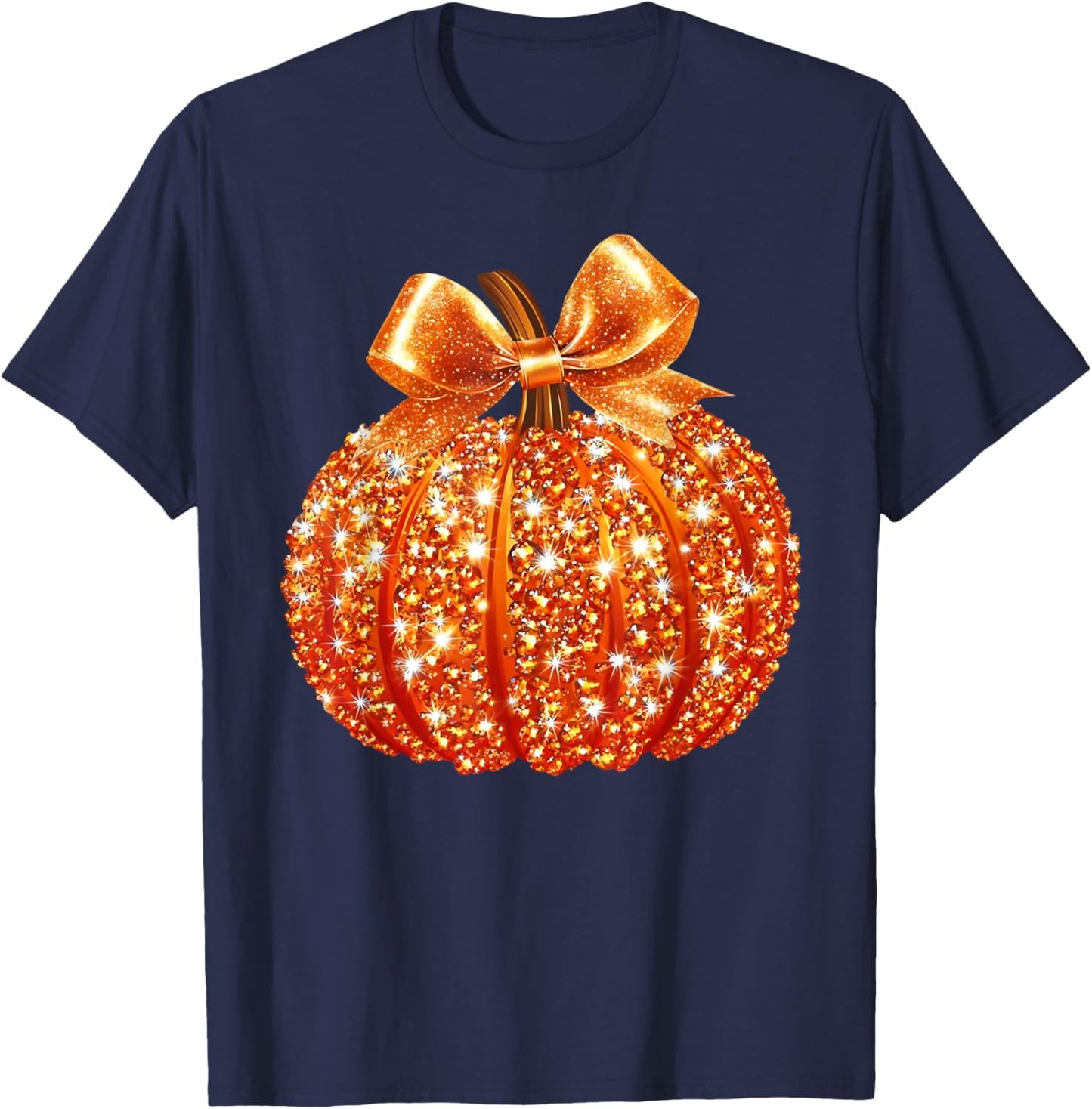 Coquette Bow Pumpkin Season Thanksgiving Autumn Fall Y'all T-Shirt - T-Shirt | Navy