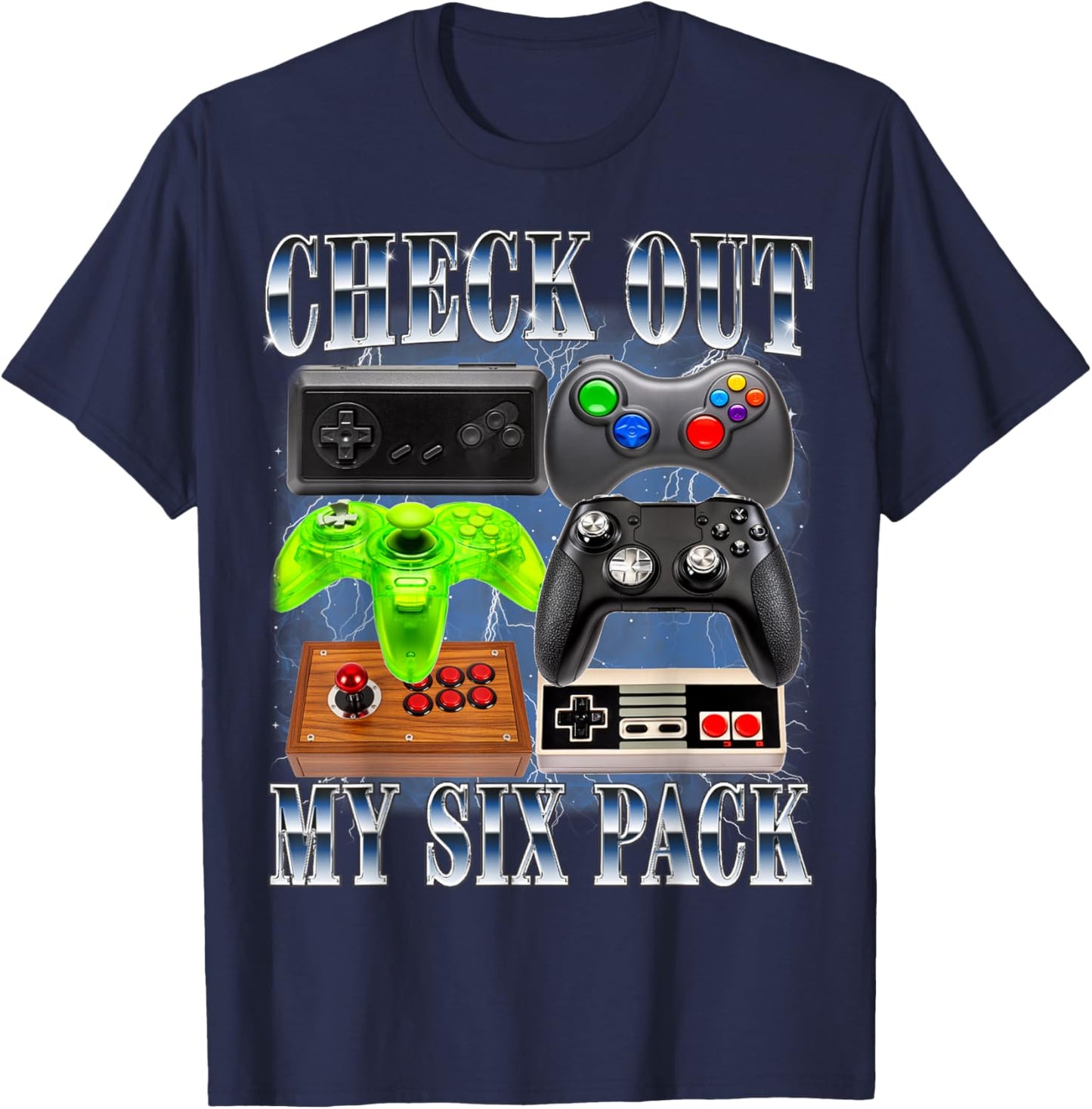 Check Out My Six Pack Gamer Video Game 90s Style Gaming T-Shirt - T-Shirt | Navy