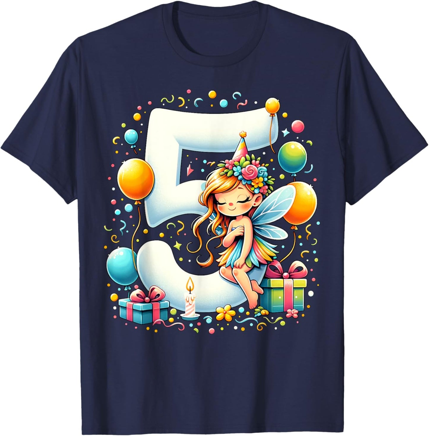 Kids Fairy Theme fifth Bday Party 5th Fairy Birthday T-Shirt - T-Shirt | Navy