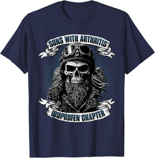 Funny Apparel for older Bikers Sons with Arthritis Ibuprofen Chapter Black T-Shirt - T-Shirt | Navy