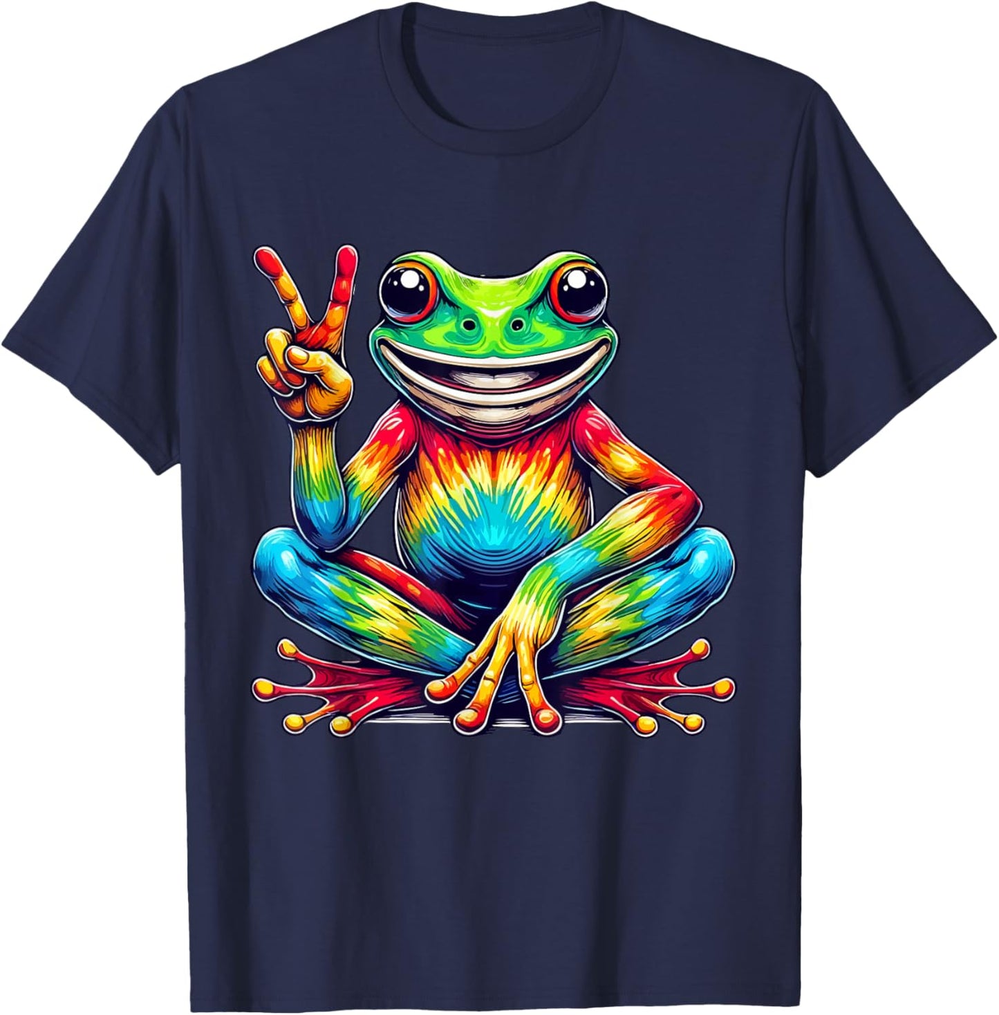 peace sign frog hippie Tie-Dye women men T-Shirt - T-Shirt | Navy