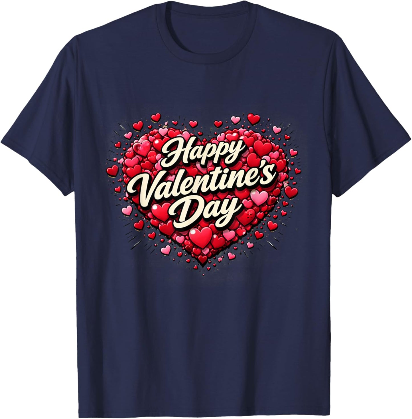 Heart Happy Valentine's Day Love Explosion T-Shirt - T-Shirt | Navy