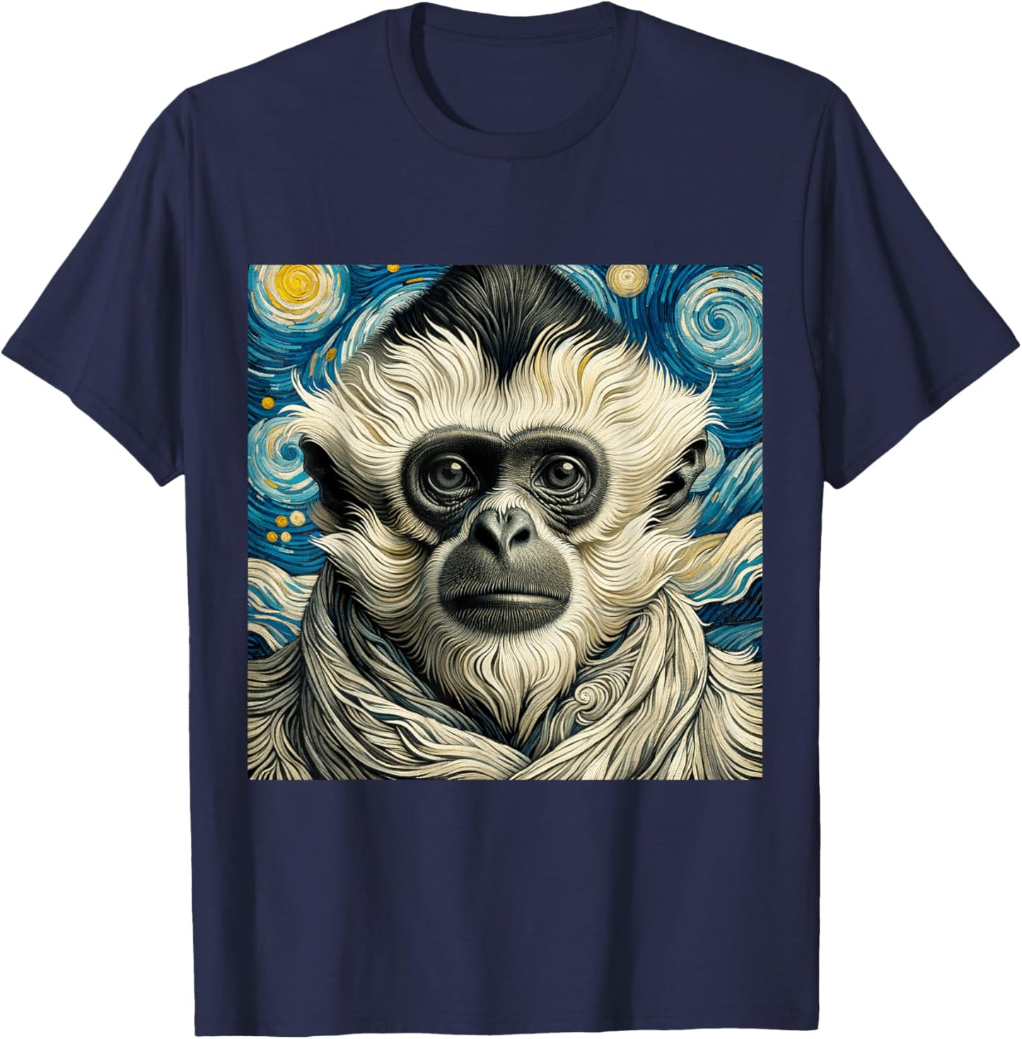 Vincent Van Gogh Shirt Monkey Yunnan White-Handed Gibbon Art T-Shirt - T-Shirt | Navy