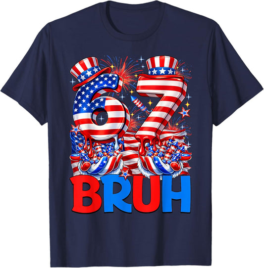 Six Seven 6 7 Bruh 4th of July USA Flag 67 Meme Men Boy Kids T-Shirt - T-Shirt | Navy