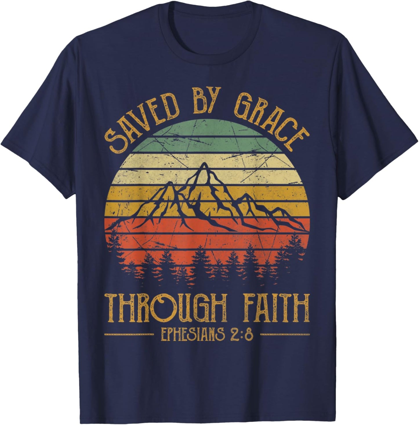 Vintage Christian Saved By Grace Through Faith T-Shirt - T-Shirt | Navy