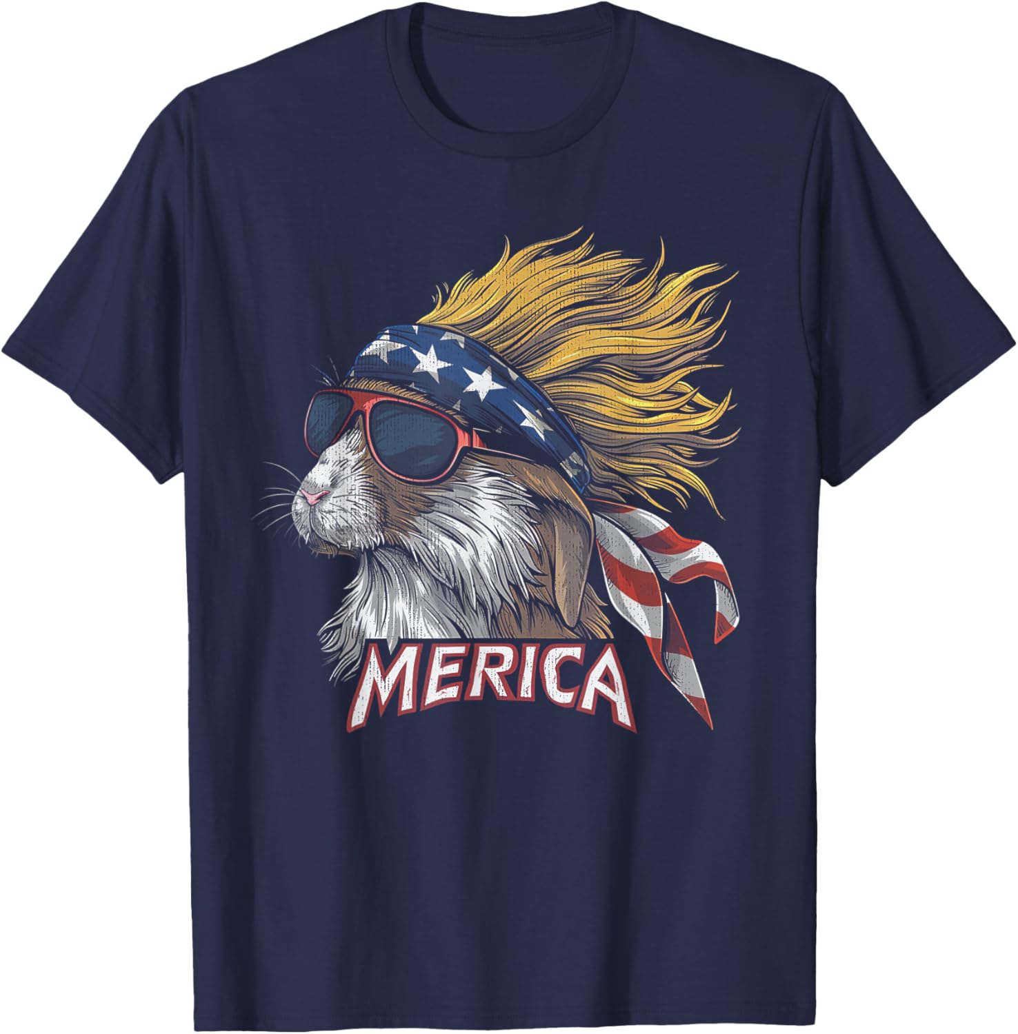 Rabbit Bunny -Patriotic USA 4th of July American Flag Mullet T-Shirt - T-Shirt | Navy