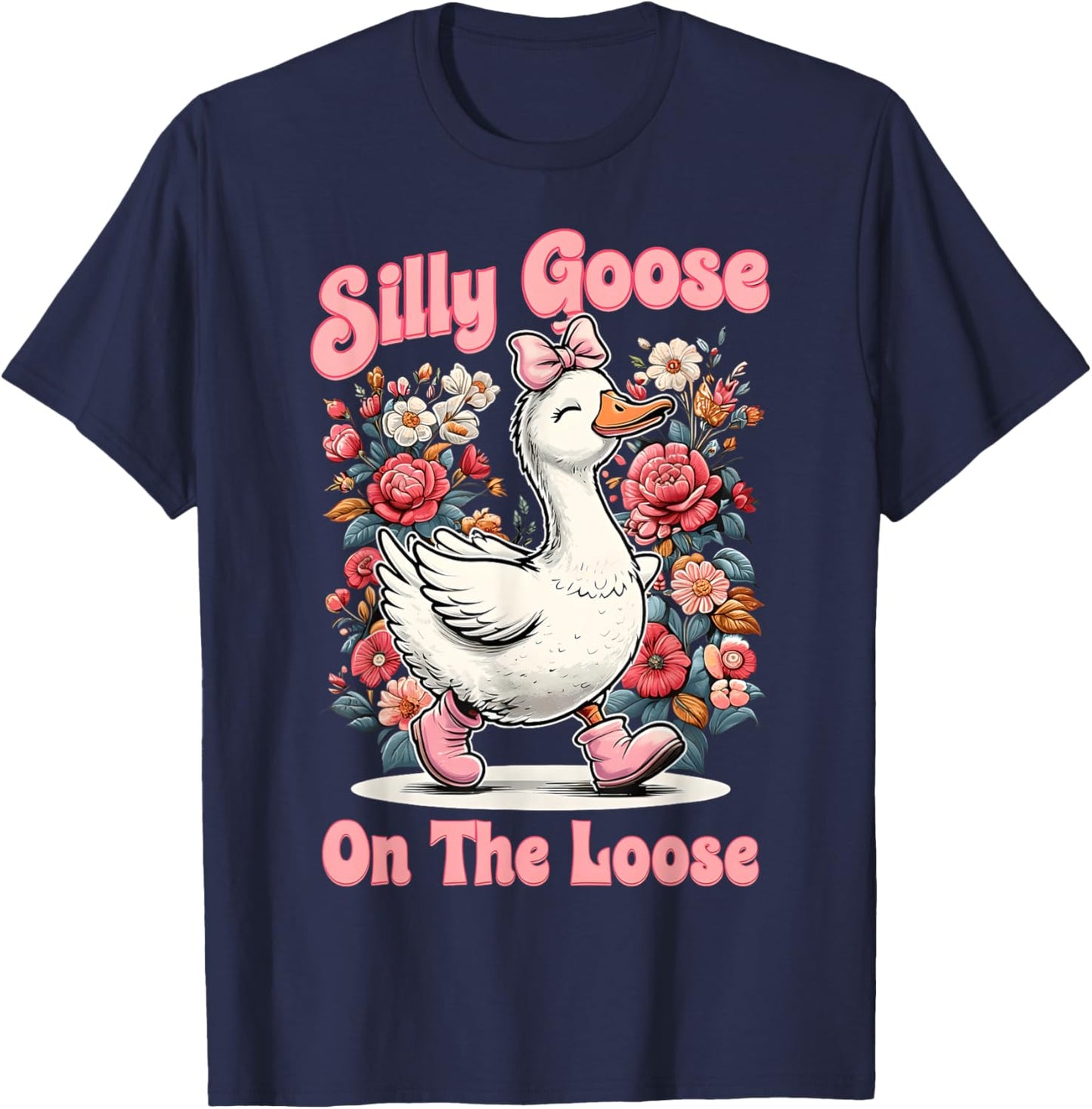 Silly Goose Mommy Funny Floral Silly Goose Mama Mother's Day T-Shirt - T-Shirt | Navy