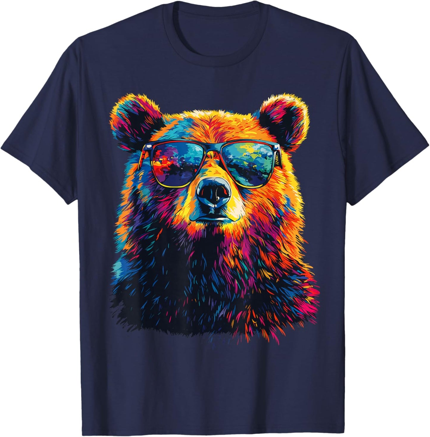 Bear Wearing Sunglasses Wildlife Graphic Colorful Bear T-Shirt - T-Shirt | Navy