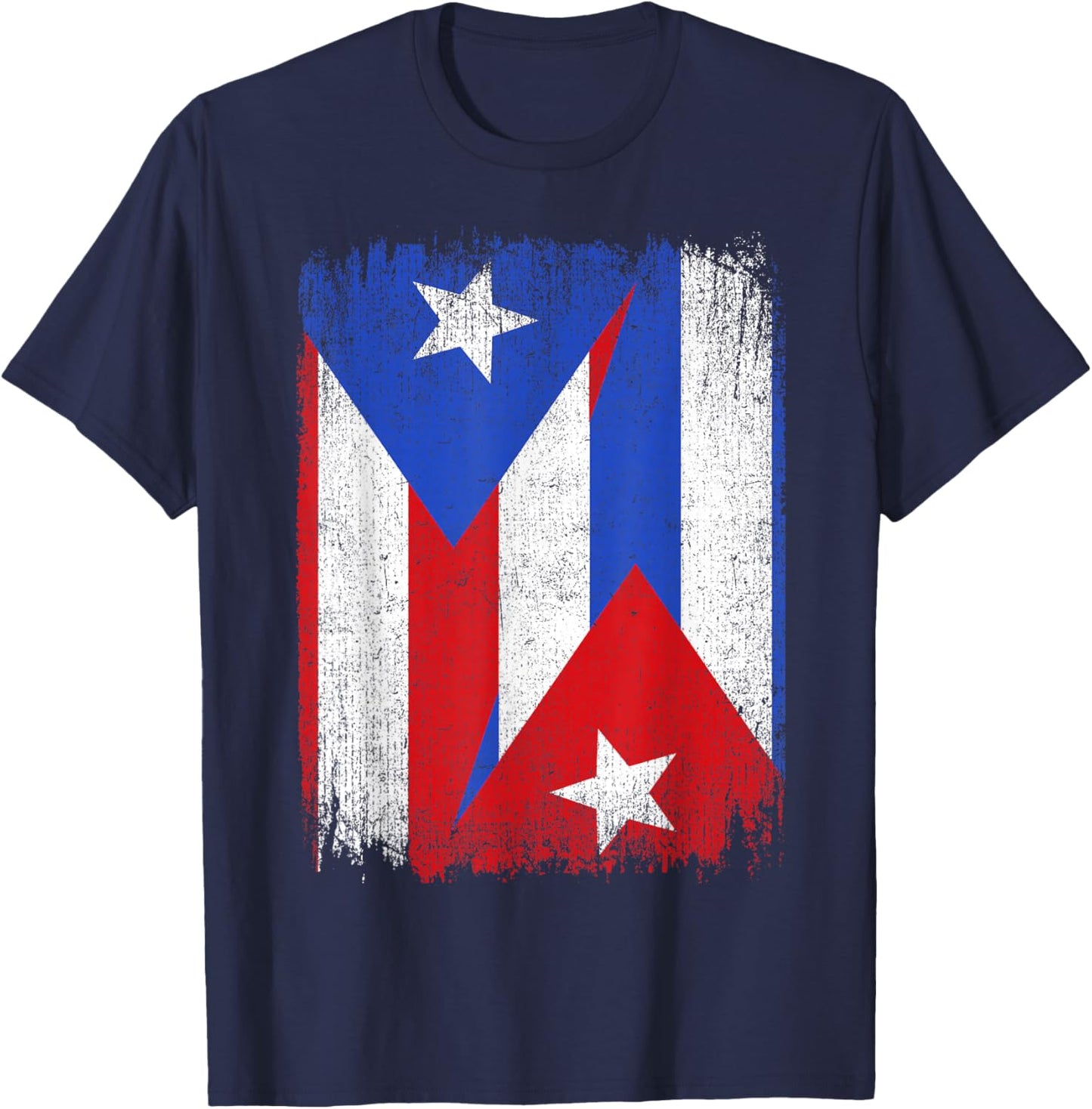 Half Puerto Rico Cuba Flag Cuban Pride Roots T-Shirt - T-Shirt | Navy