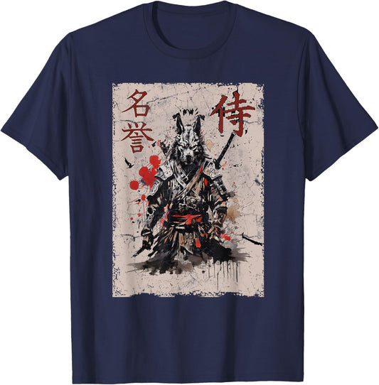 Samurai Warrior Dog Graphic, Cool Japanese Art Dog T-Shirt - T-Shirt | Navy