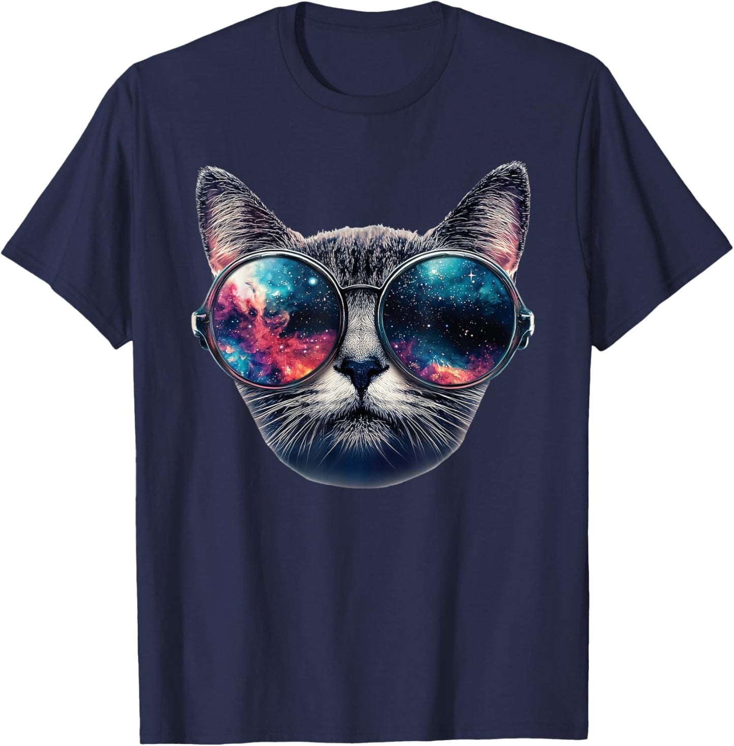 Cat Space Glasses Sunglasses Universe Meme Funny Graphic Women Kids T-Shirt - T-Shirt | Navy