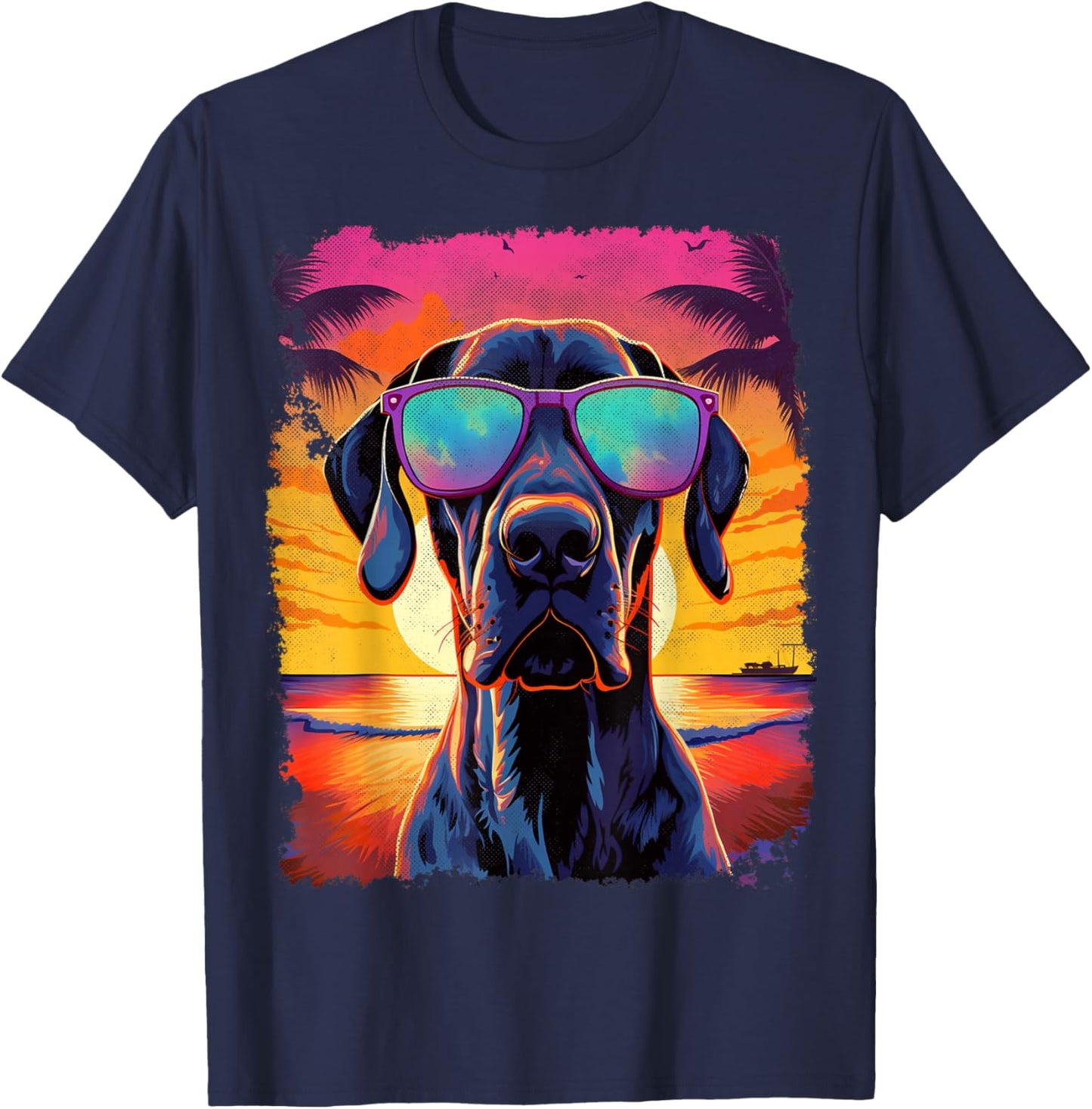 Pet Dog Vintage Great Dane Hawaiian Graphic T-Shirt - T-Shirt | Navy