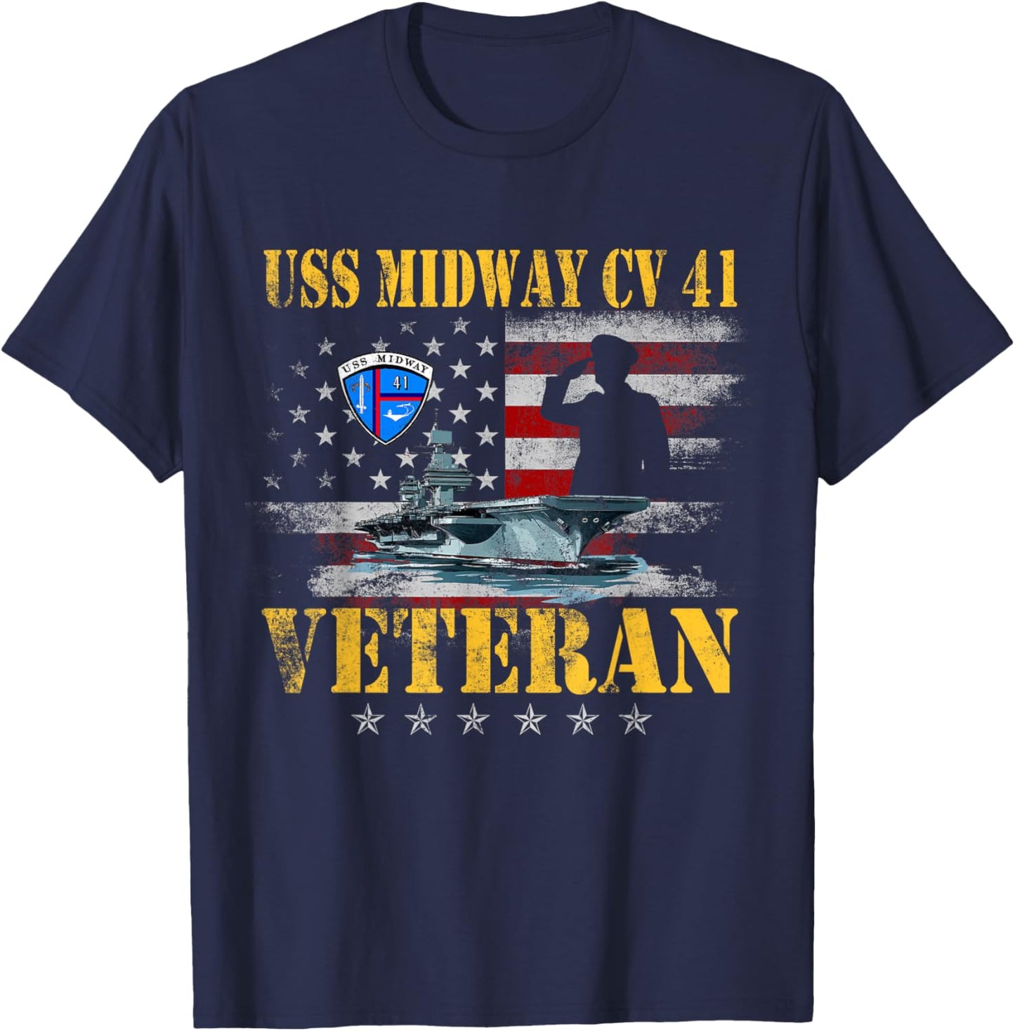 USS Midway CV 41 Aircraft Carrier Veteran US Flag Patriotic T-Shirt - T-Shirt | Navy
