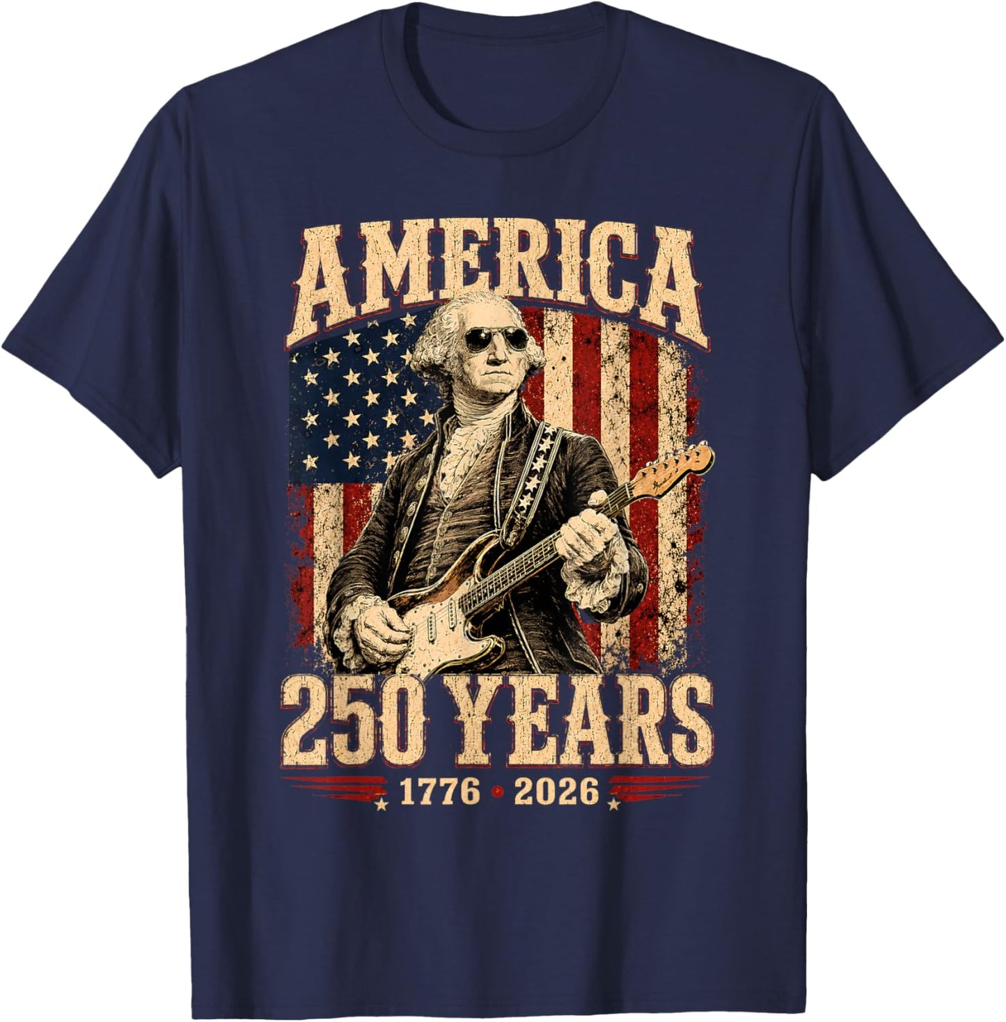 Vintage George Washington Playing Guitar 250 Years T-Shirt - T-Shirt | Navy