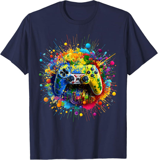 Retro Polka Dots Gaming Controller Video Gamers Dot Day Boys T-Shirt - T-Shirt | Navy