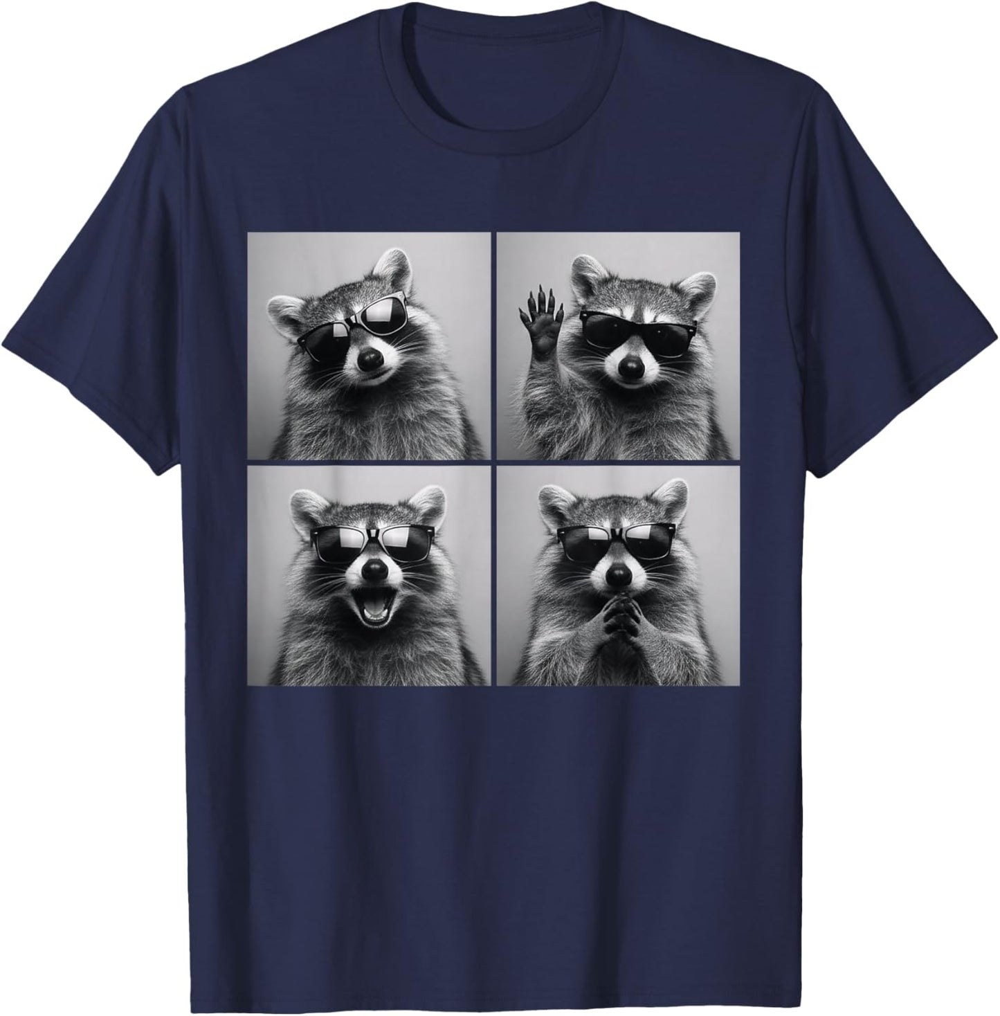 Cool Raccoon with Sunglasses PhotoBooth Funny Trash Panda T-Shirt - T-Shirt | Navy