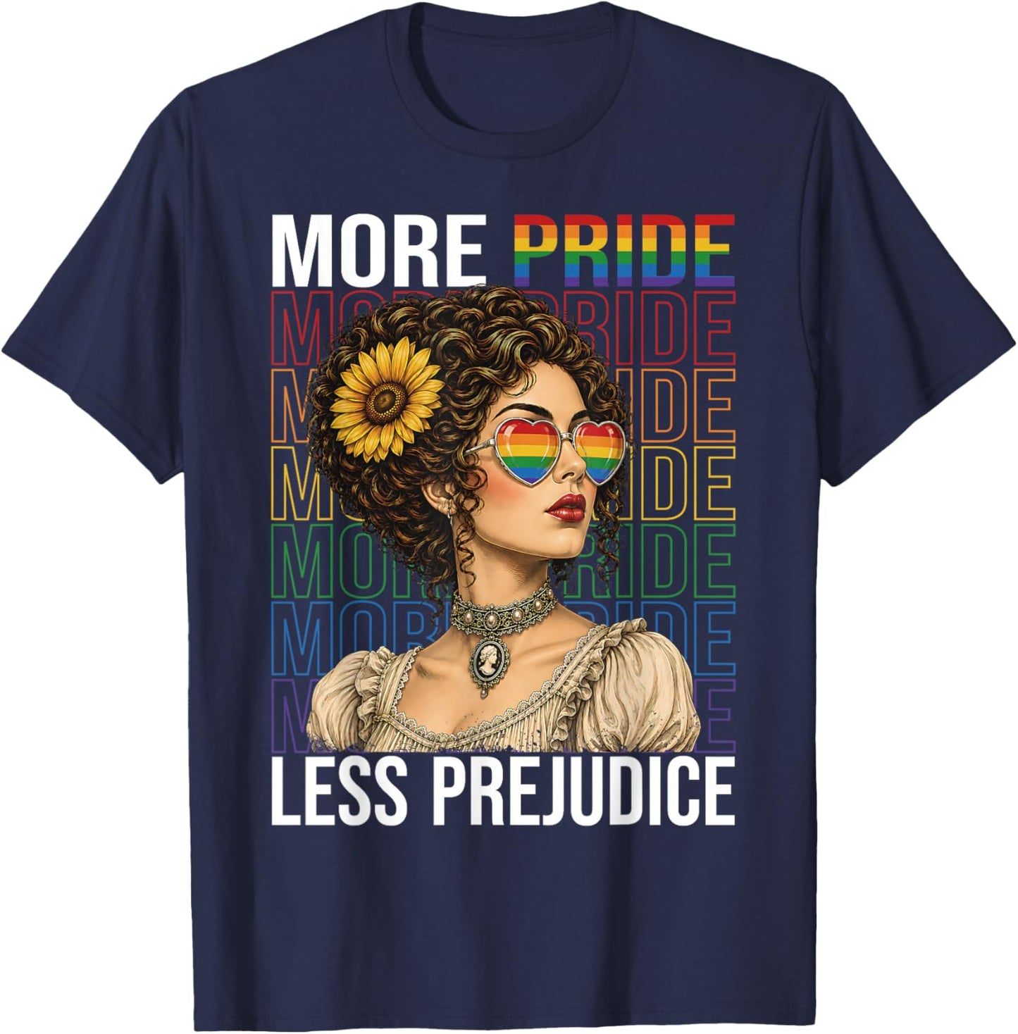 More Pride Less Prejudice LGBTQ Pride Month Gay Pride T-Shirt - T-Shirt | Navy